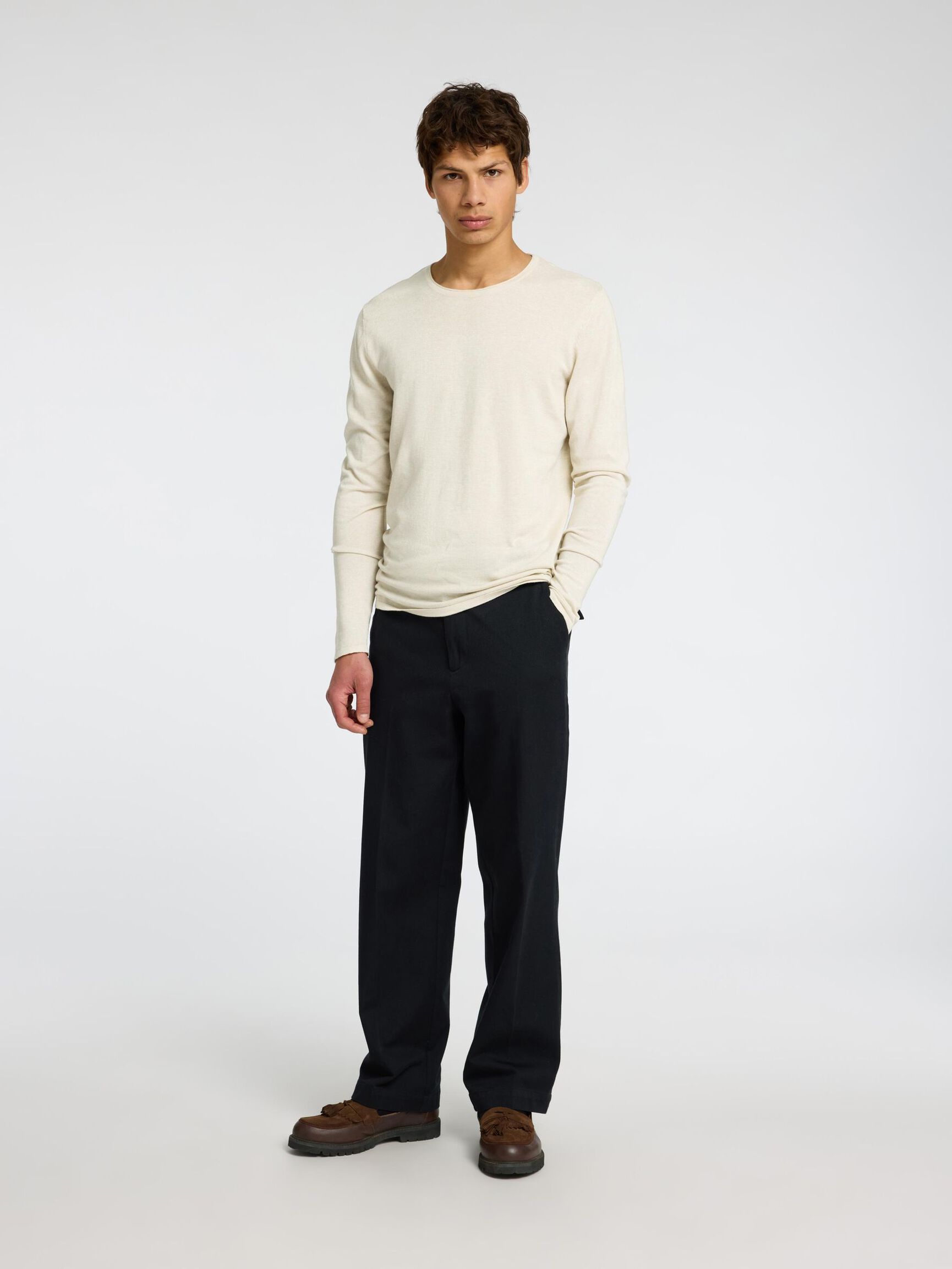 LANGÄRMELIGES PULLOVER, Oatmeal, highres