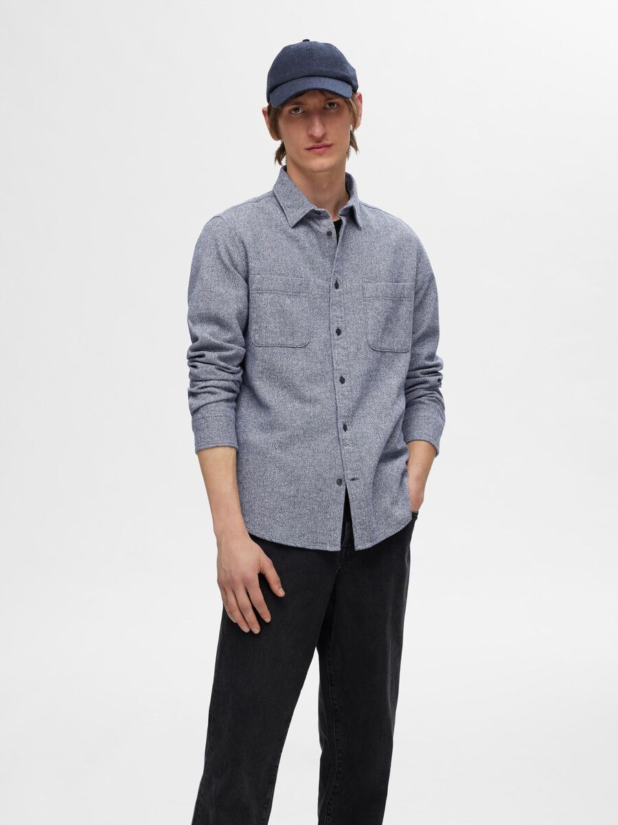 Selected 100% COTTON FLANNEL SHIRT, Medium Blue Melange, highres - 16094899_MediumBlueMelange_1126861_003.jpg