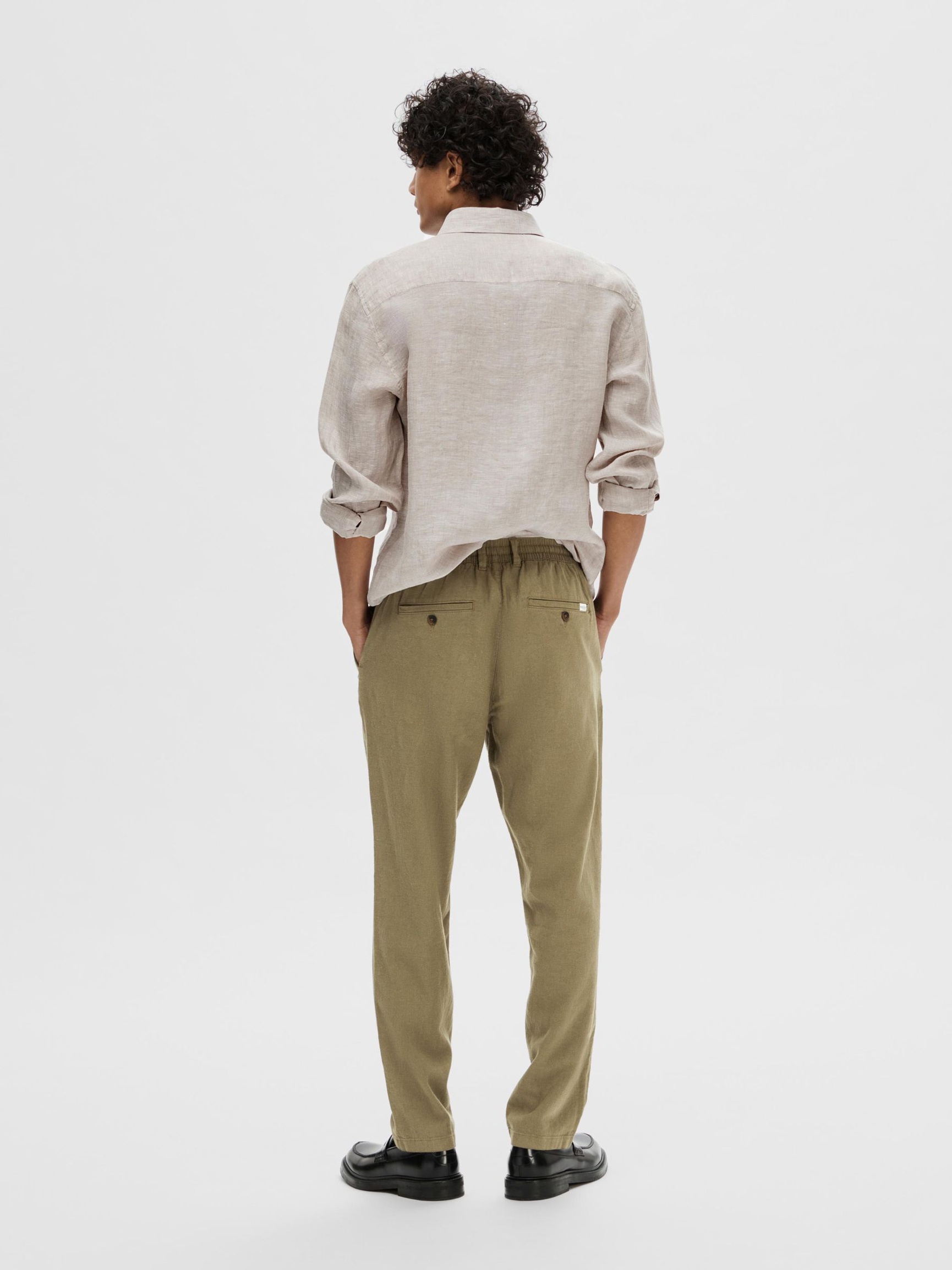SLIM TAPERED LINEN BLEND TROUSERS, Burnt Olive, highres
