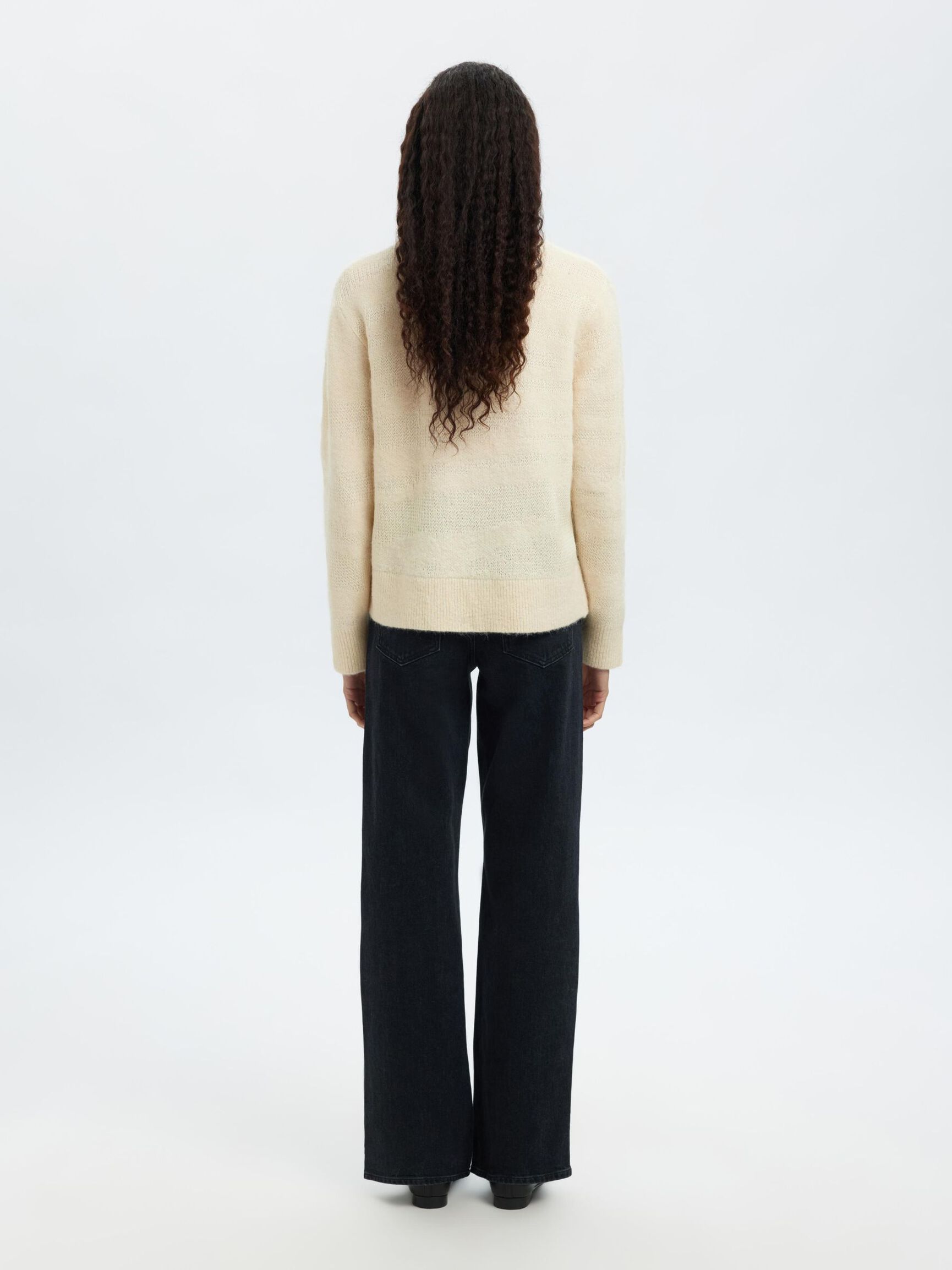 LONG SLEEVED KNITTED PULLOVER, Snow White, highres