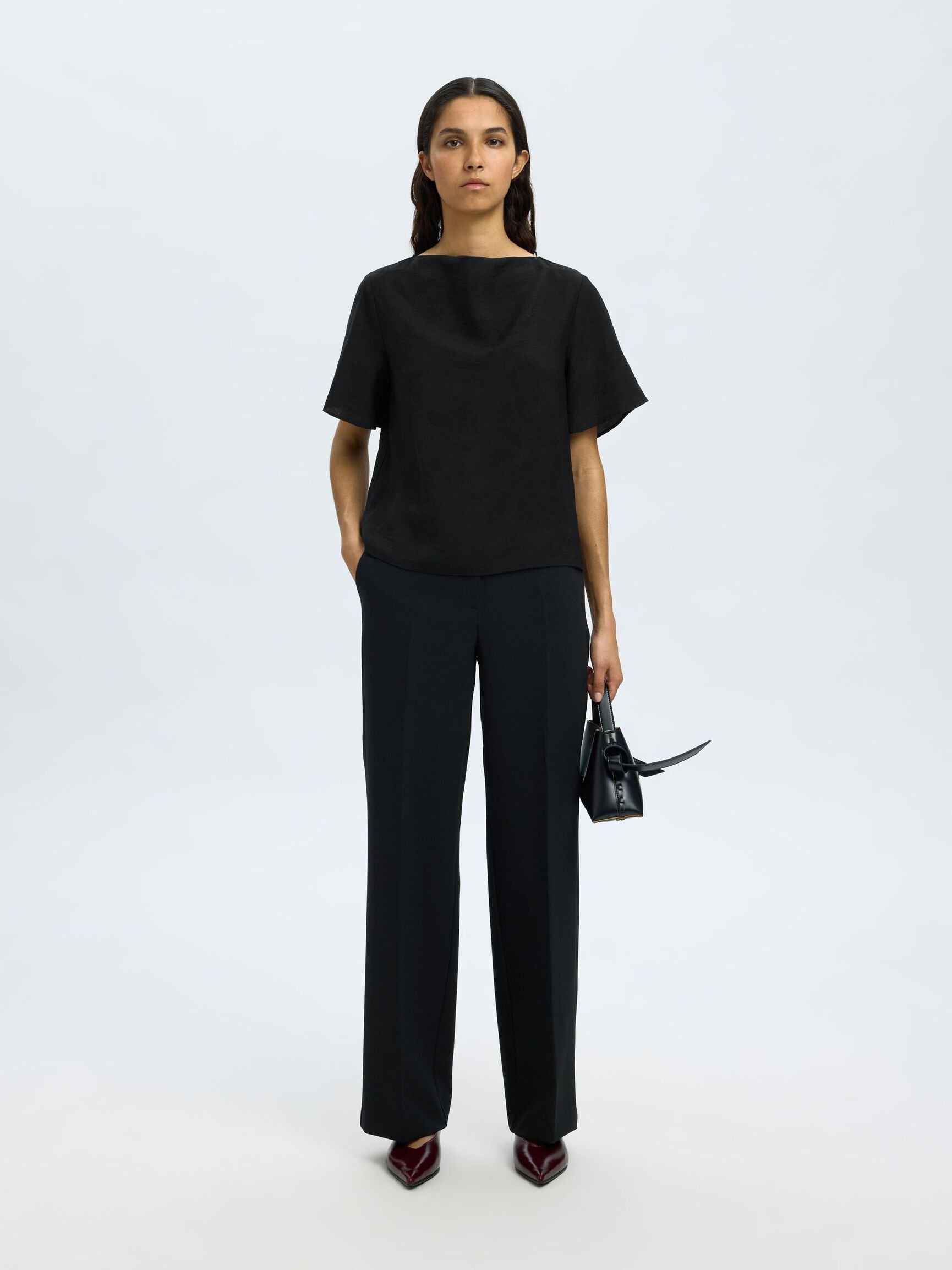 TOP A MANICHE CORTE, Black, highres