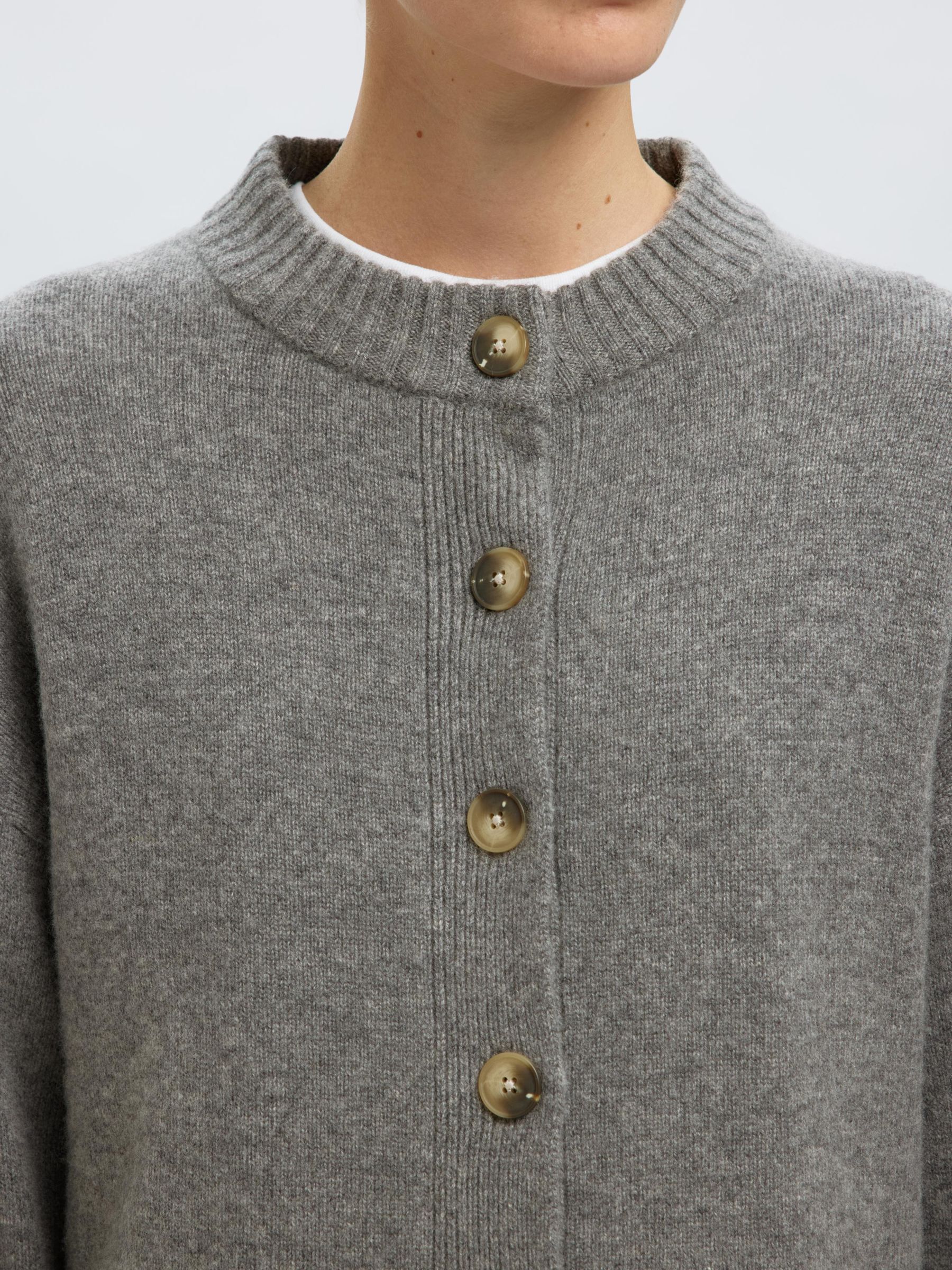 WOLL-KASCHMIR-MIX STRICKJACKE, Medium Grey Melange, highres