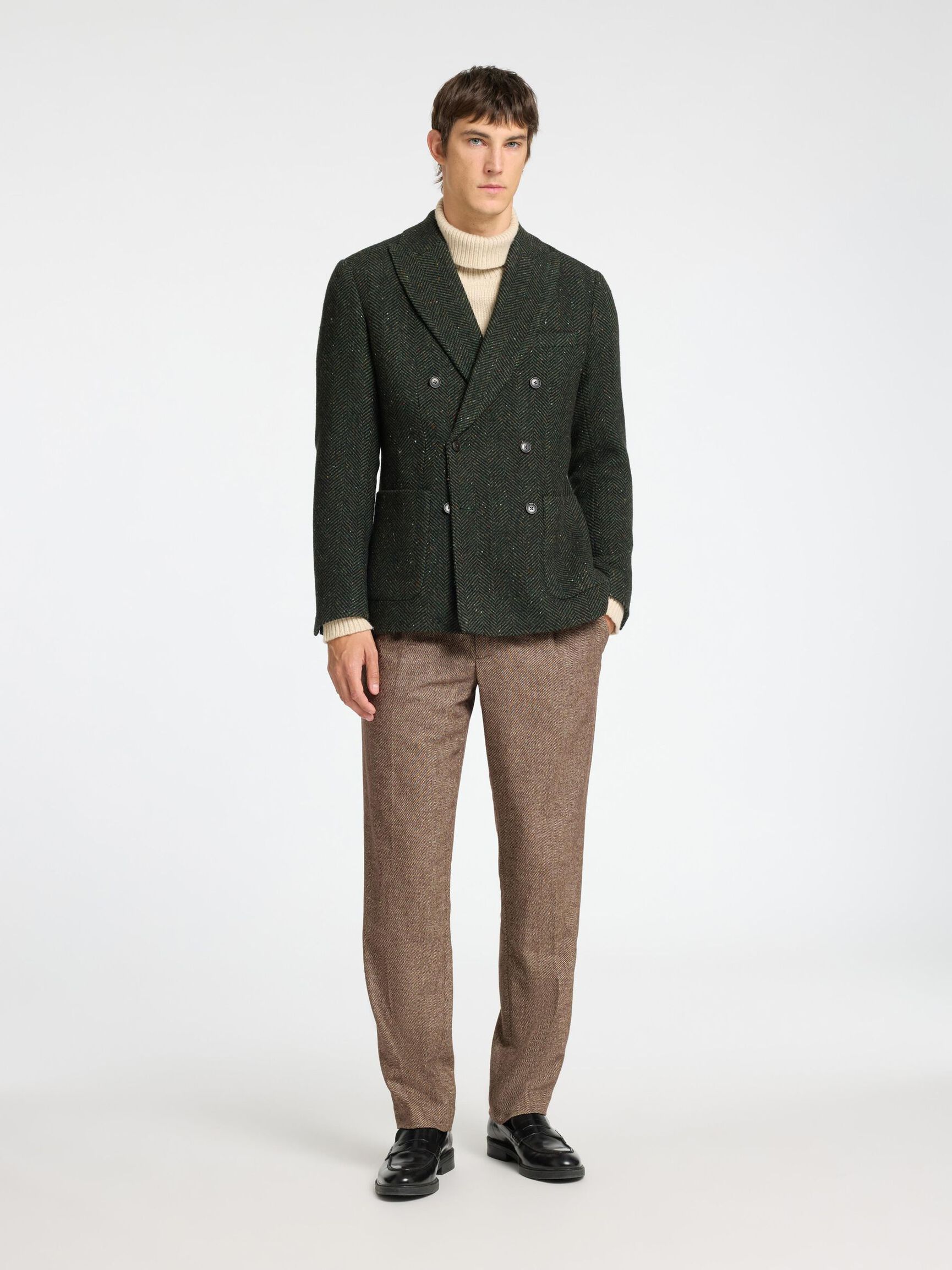 SLIM FIT VISGRAAT DOUBLE-BREASTED BLAZER, Dark Green, highres