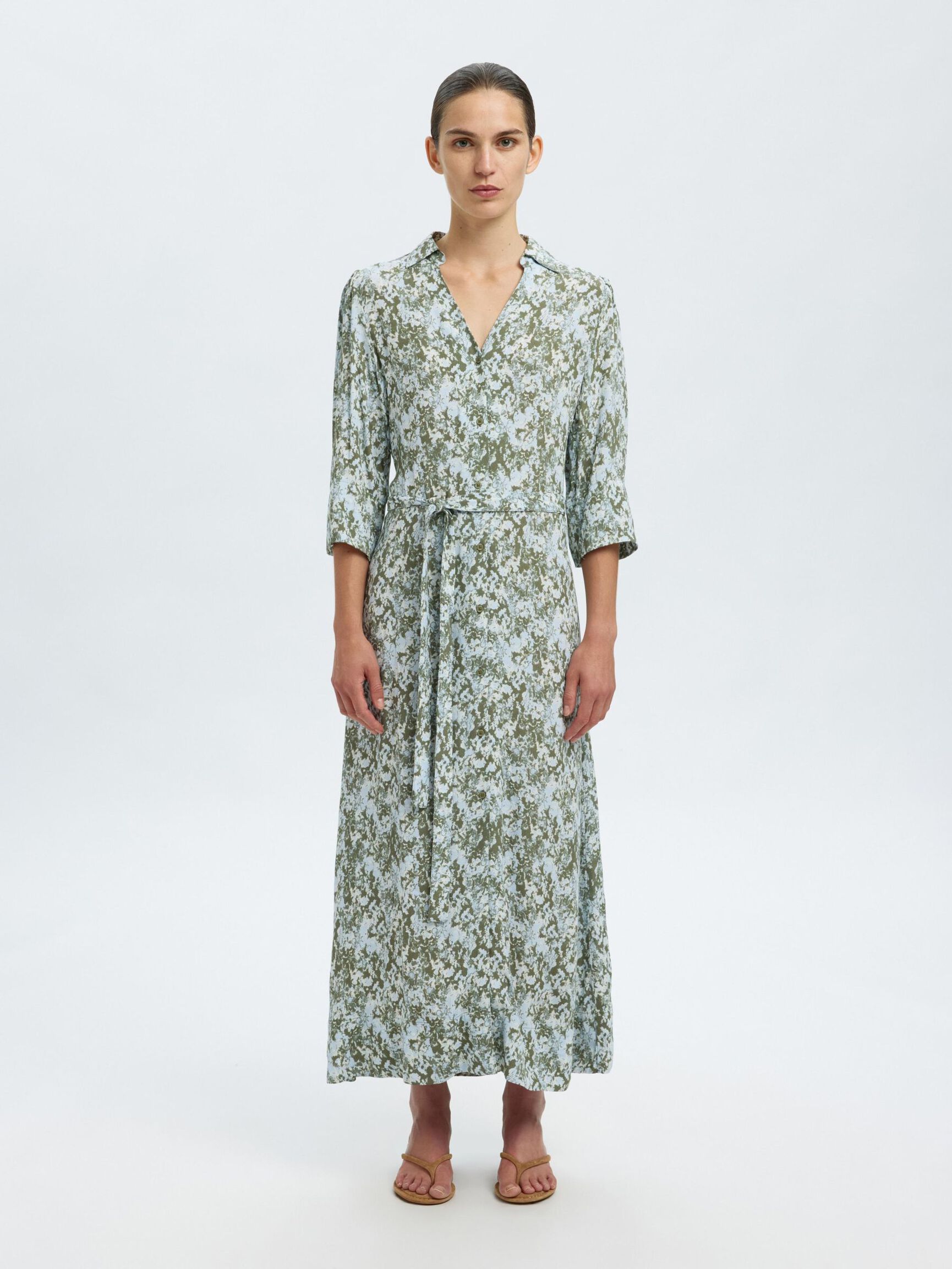 VISCOSE MAXI JURK, Deep Lichen Green, highres