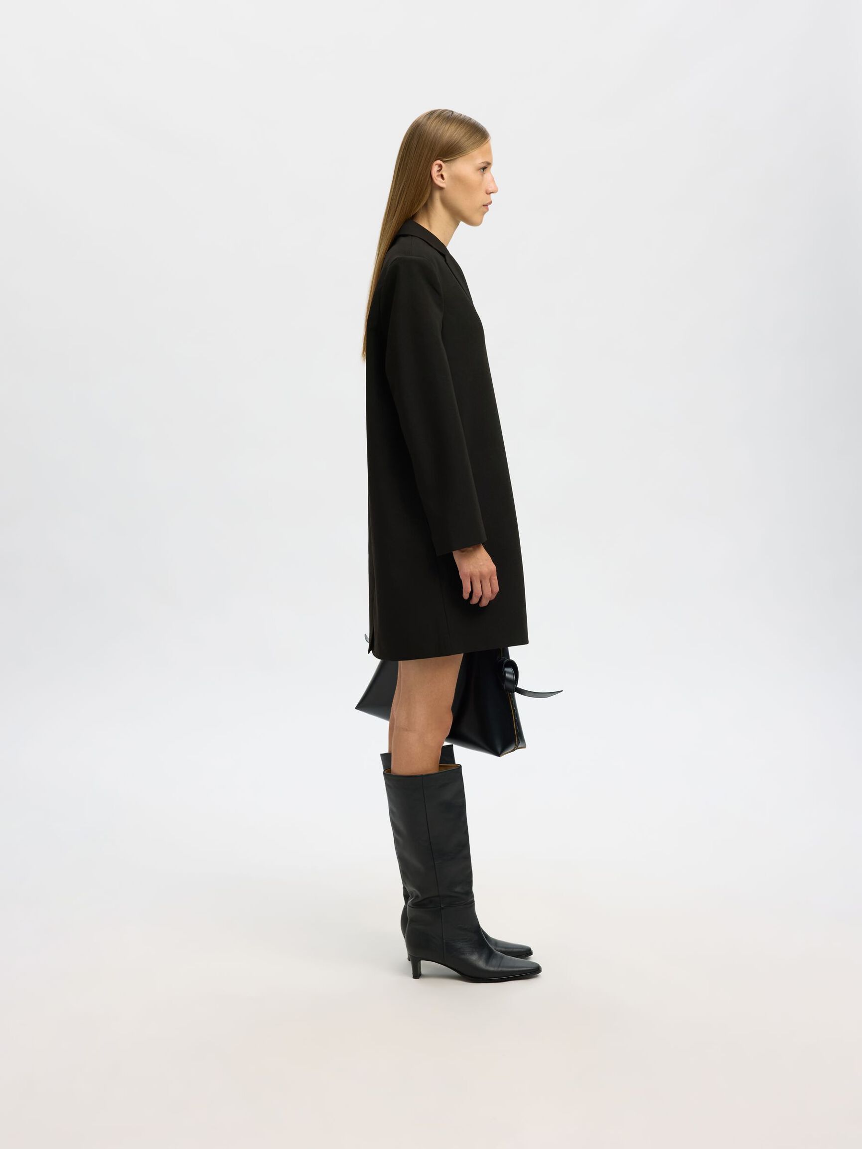 LONG SLEEVED BLAZER DRESS, Black, highres