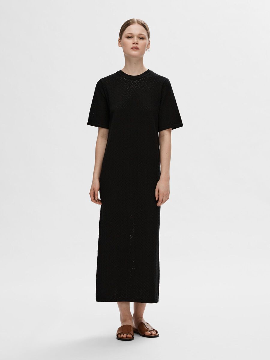 Selected EN MAILLE DE VISCOSE MÉLANGÉE ROBE MI-LONGUE, Black, highres - 16093057_Black_003.jpg