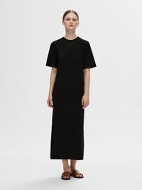 EN MAILLE DE VISCOSE MÉLANGÉE ROBE MI-LONGUE, Black, highres