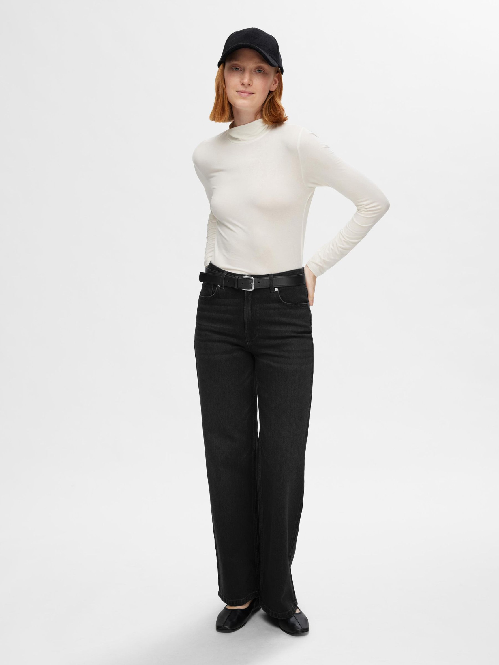 BLACK WIDE FIT JEANS, Black Denim, highres
