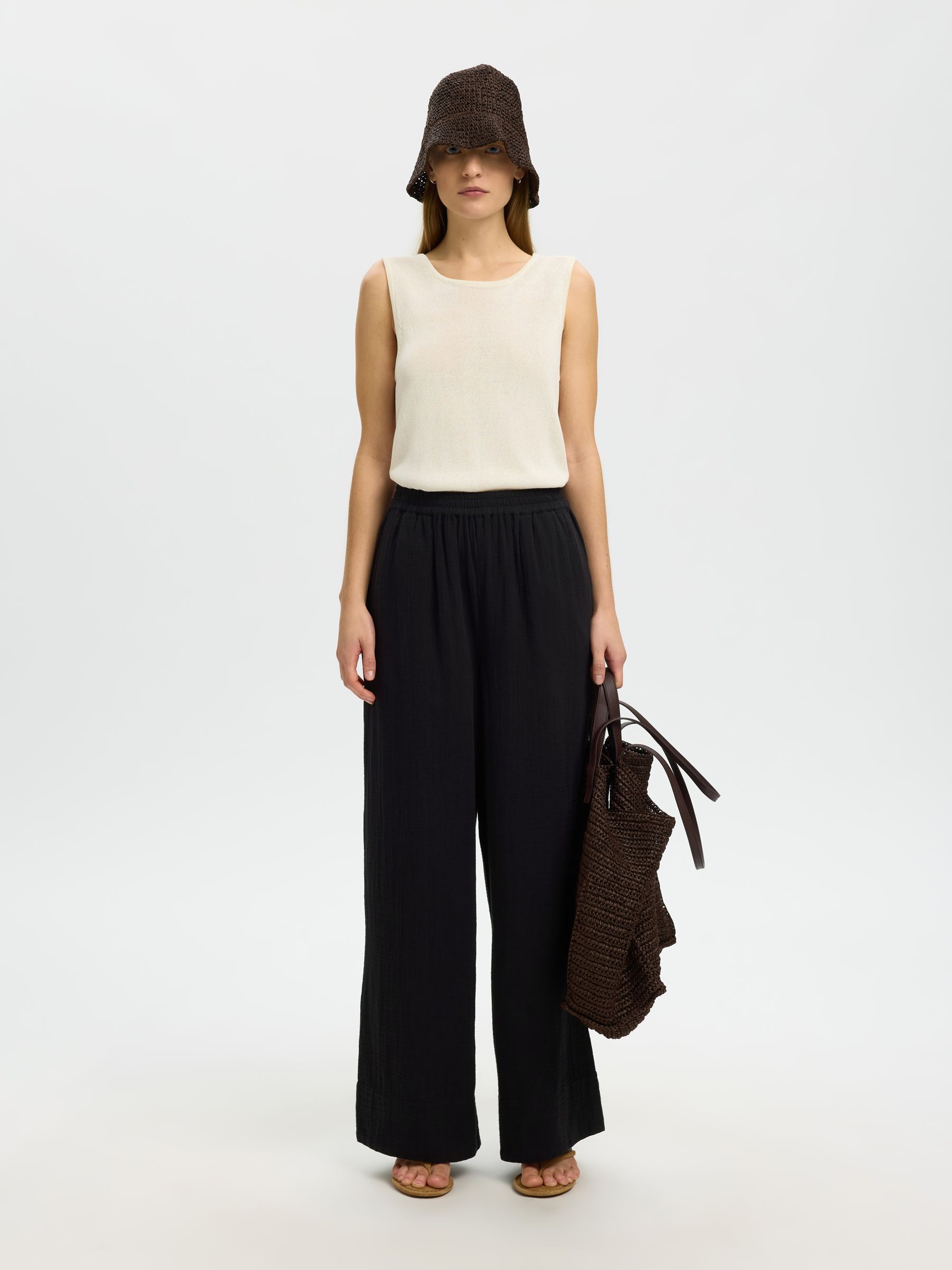 HOOG GETAILLEERD WIDE-LEG BROEK, Black, highres