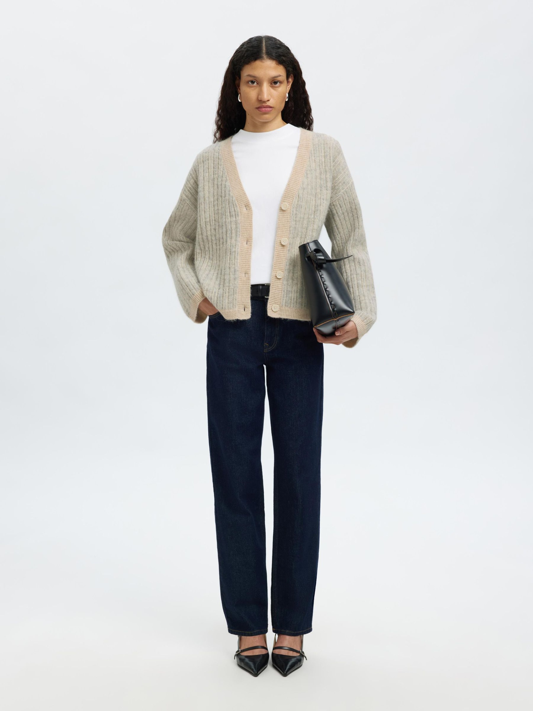 ULLBLANDING STRIKKET CARDIGAN, Birch, highres
