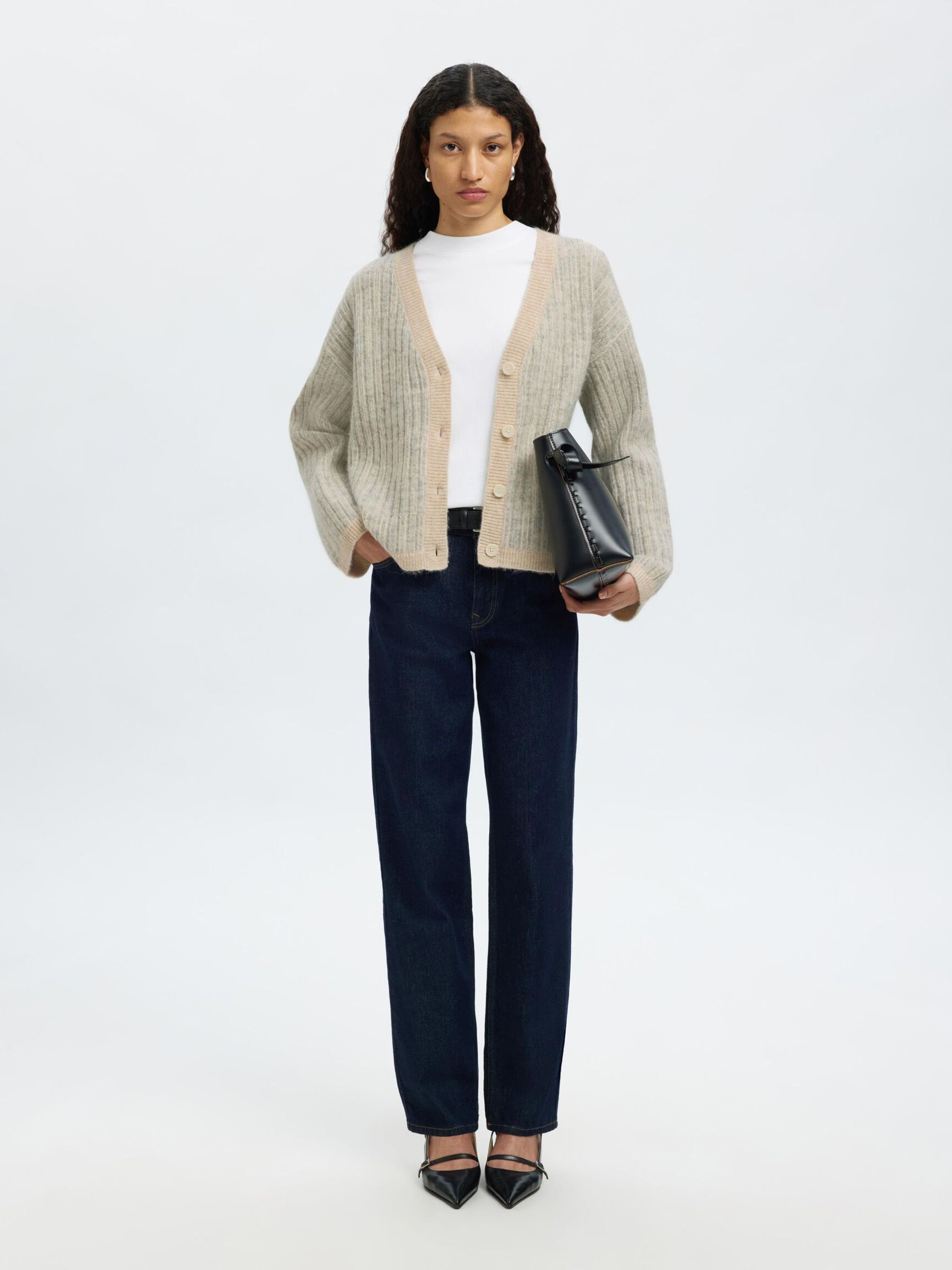 WOOL BLEND KNITTED CARDIGAN, Birch, highres