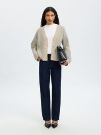 WOOL BLEND KNITTED CARDIGAN, Birch, highres