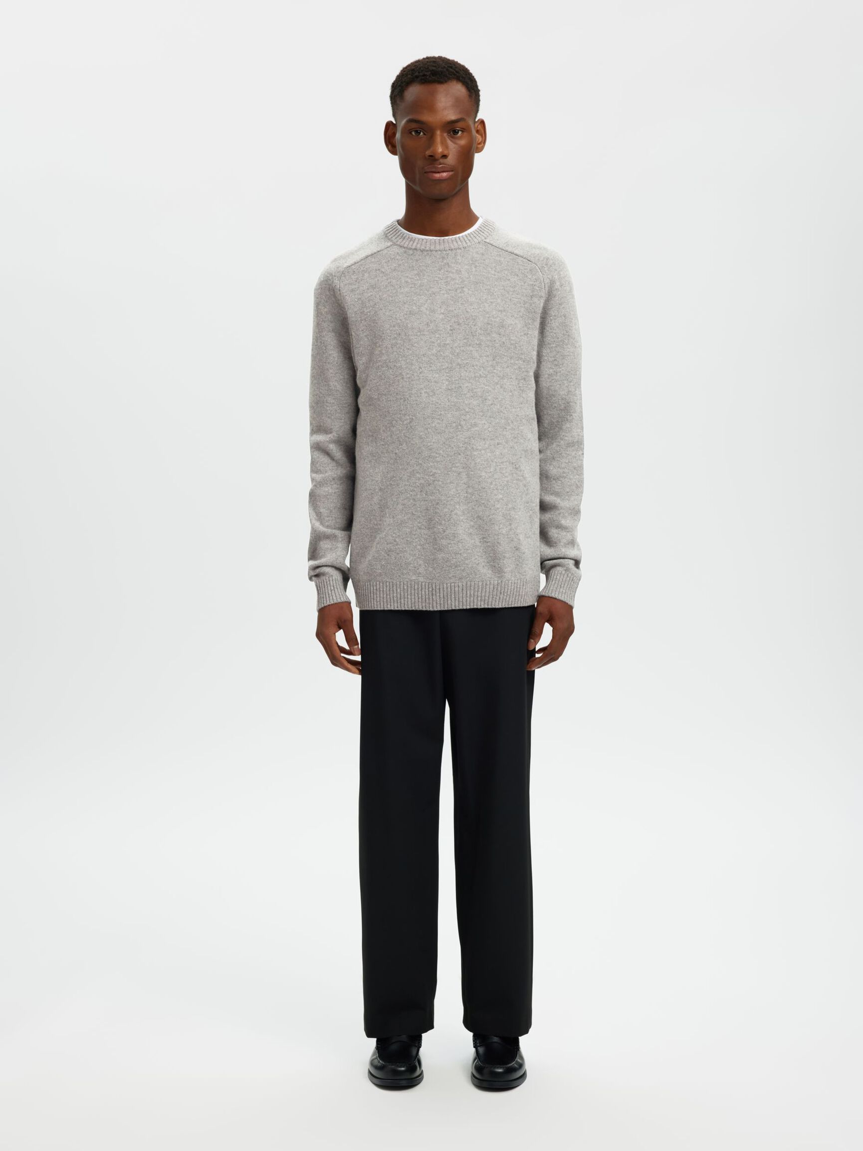 CREW NECK KNITTED JUMPER, Medium Grey Melange, highres
