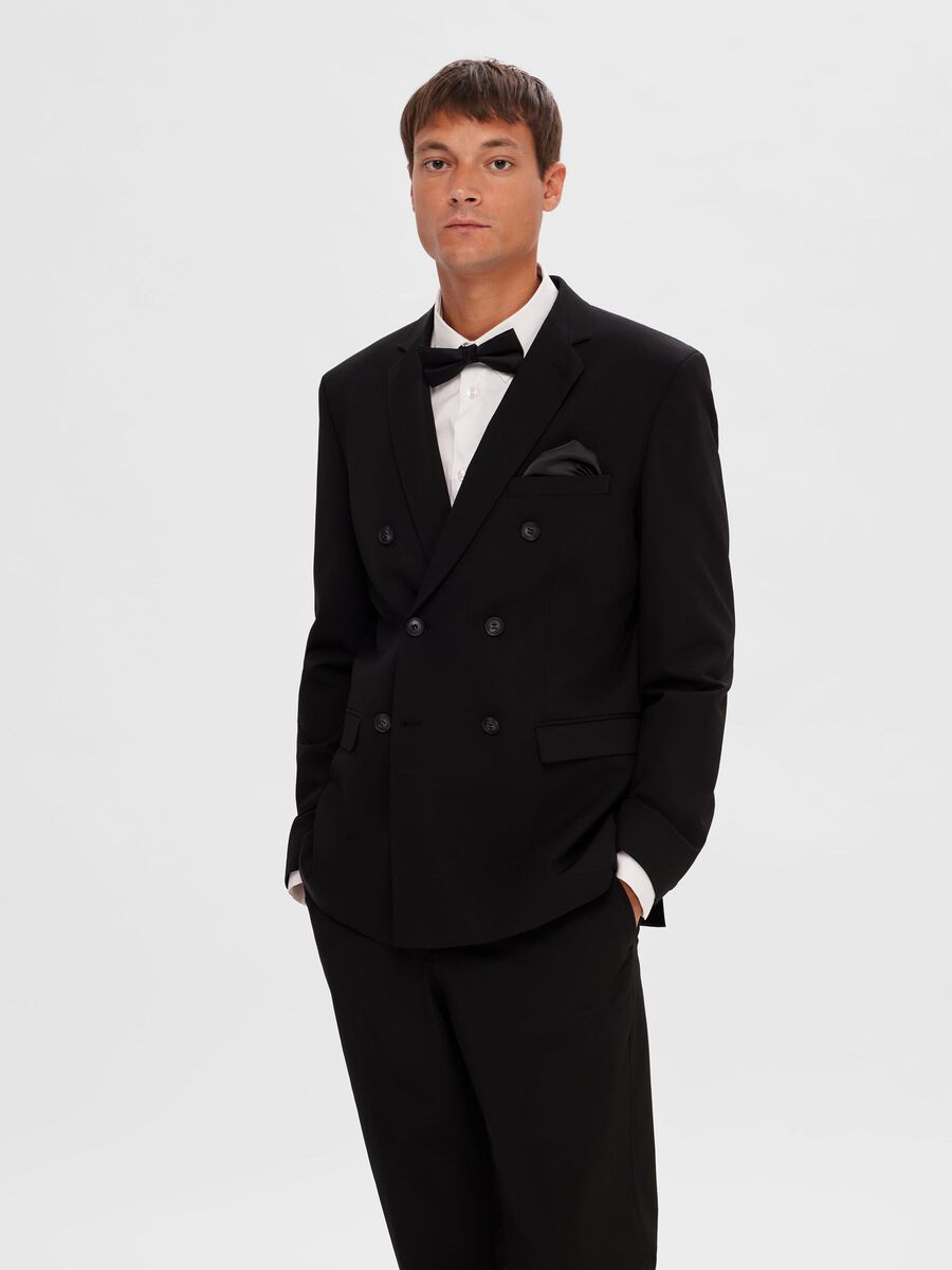 Selected VISKOSEBLANDING SLIM FIT DOBBELTRADET BLAZER, Black, highres - 16090469_Black_003.jpg