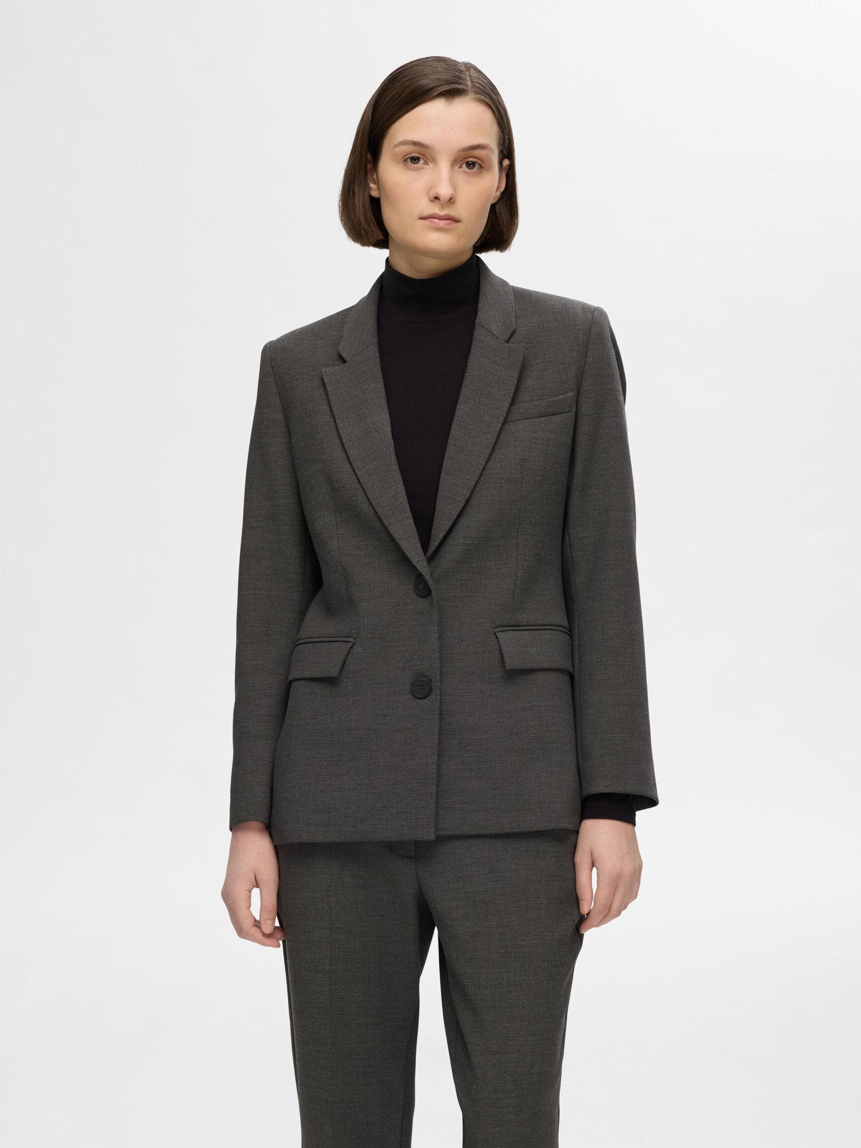 VISCOSE BLEND CLASSIC BLAZER, Dark Grey Melange, highres