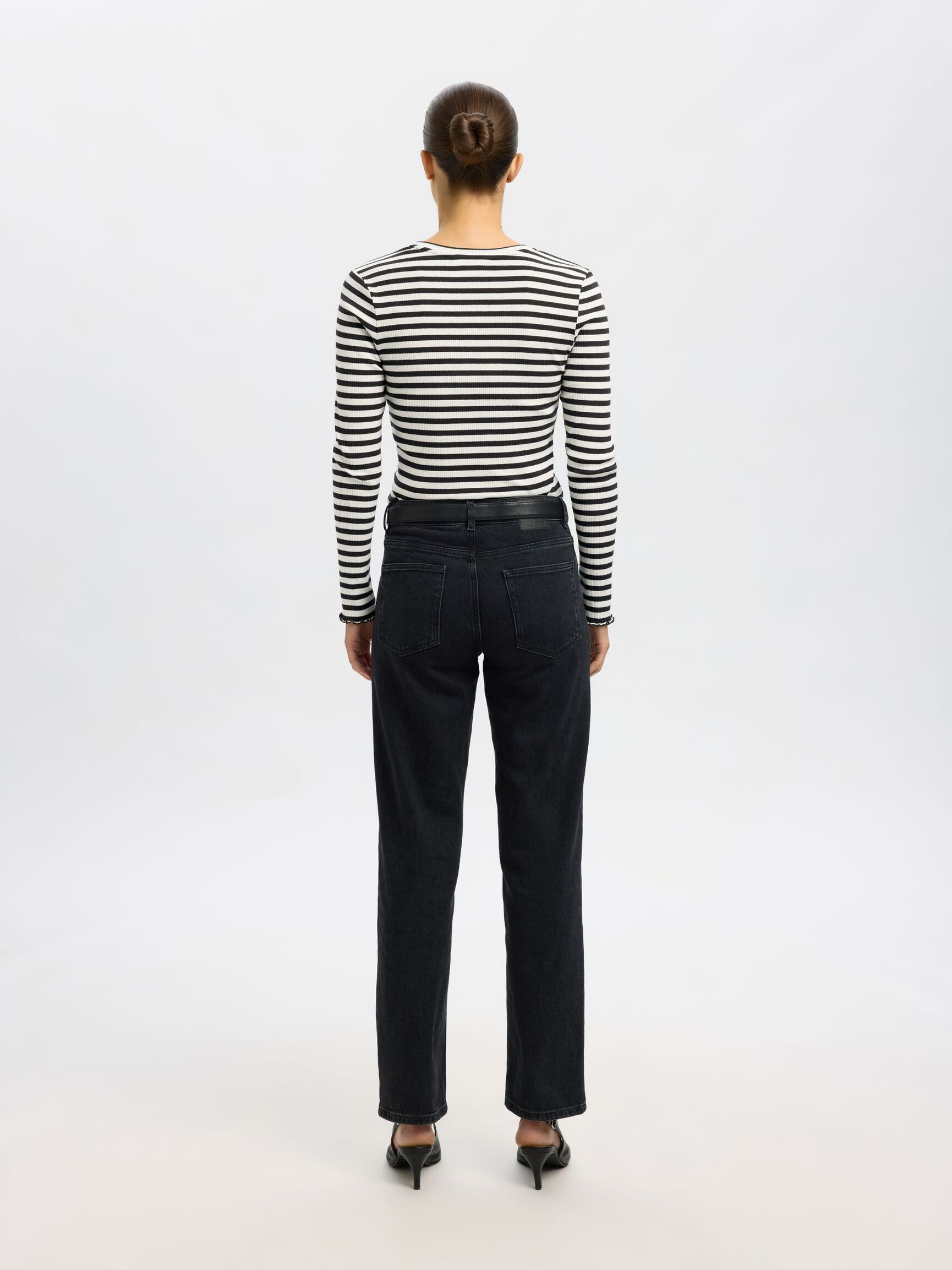 STRIPED LONG-SLEEVED T-SHIRT, Black, highres
