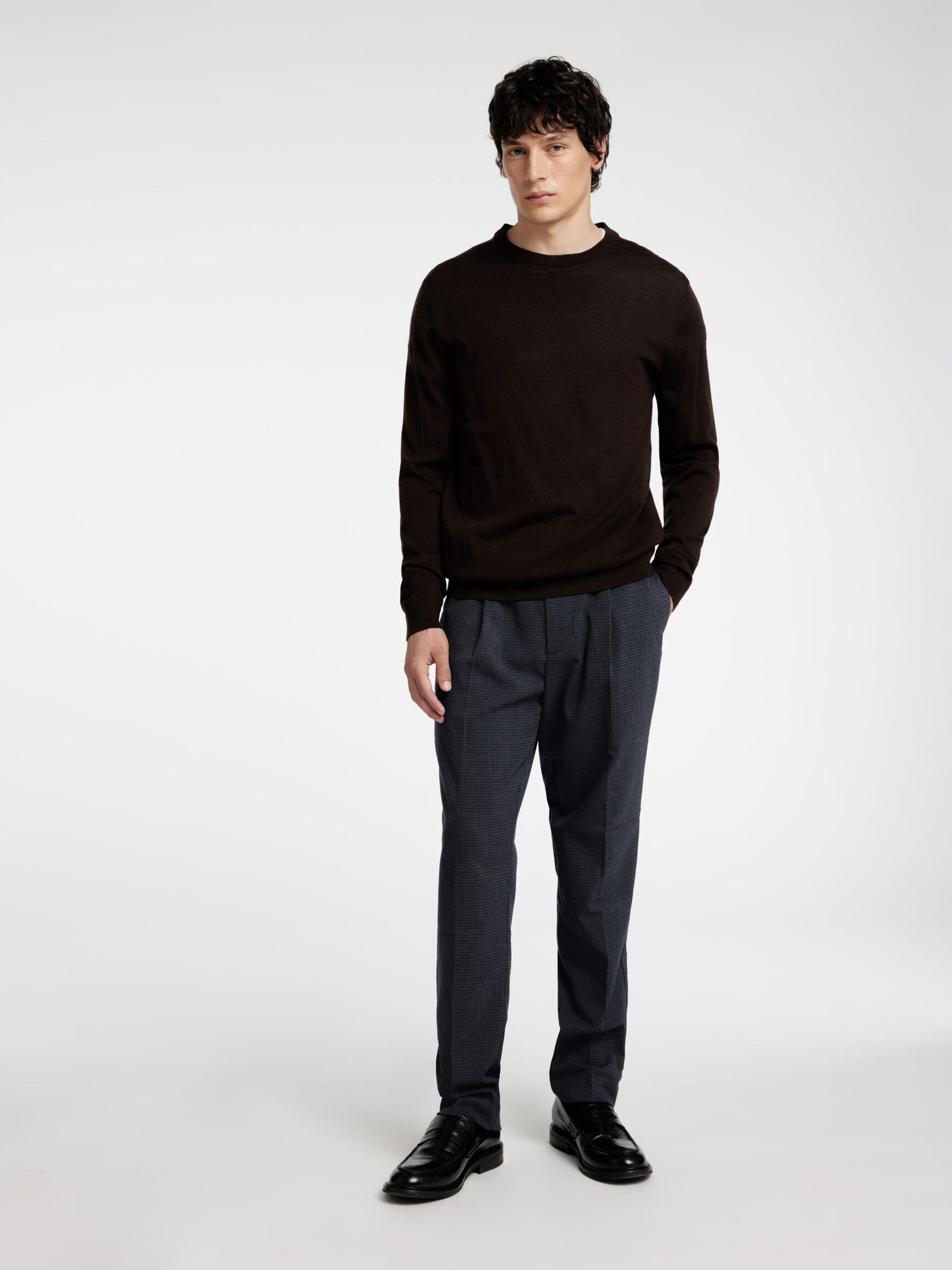 VISCOSE BLEND PLEATED TROUSERS, Dark Navy, highres