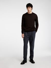 VISCOSE BLEND PLEATED TROUSERS, Dark Navy, highres
