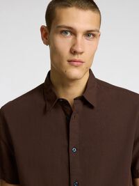 COTTON BLEND SHORT SLEEVED SHIRT, Coffee Bean, highres