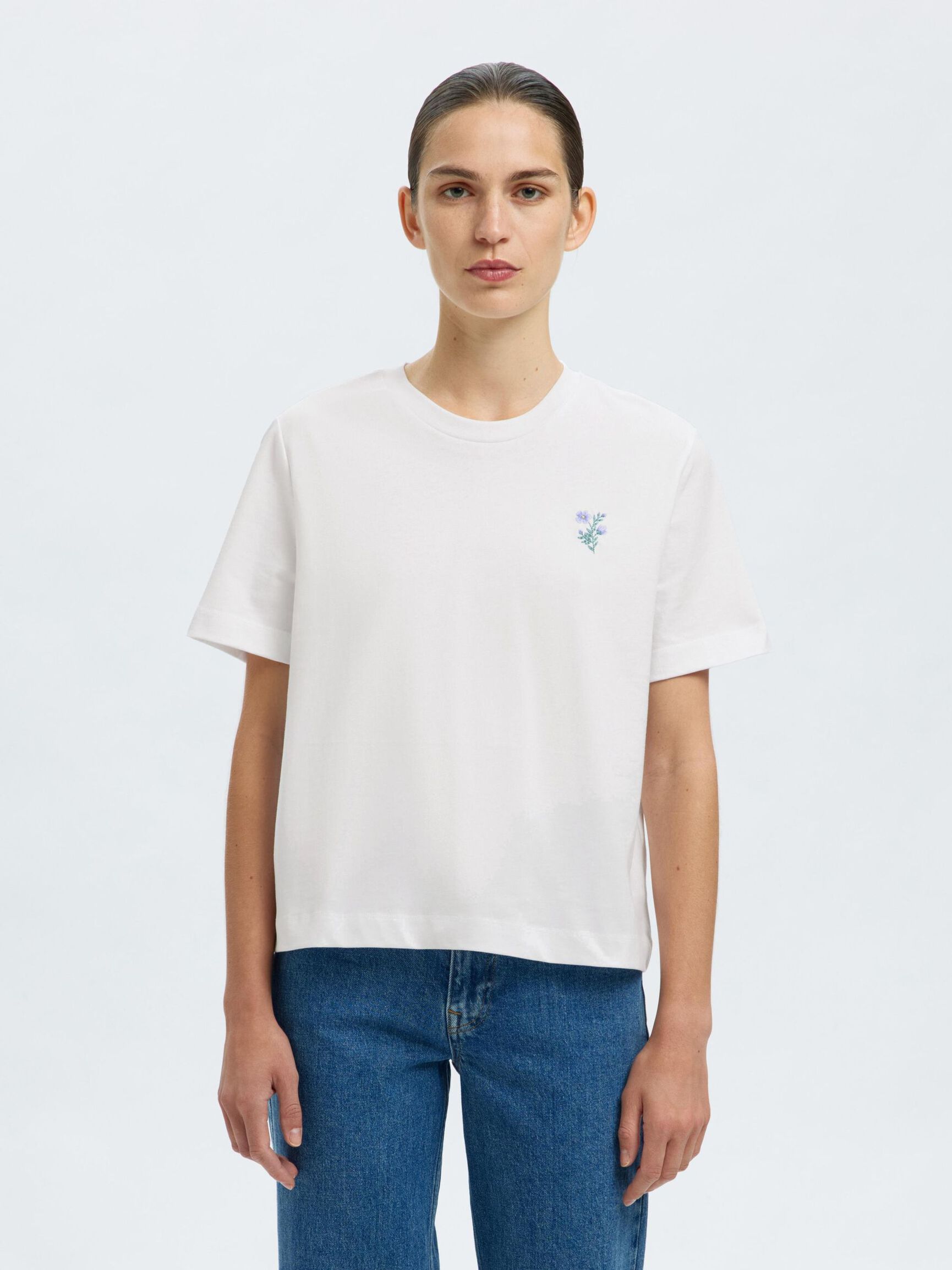 EMBROIDERED CREWNECK T-SHIRT, Bright White, highres