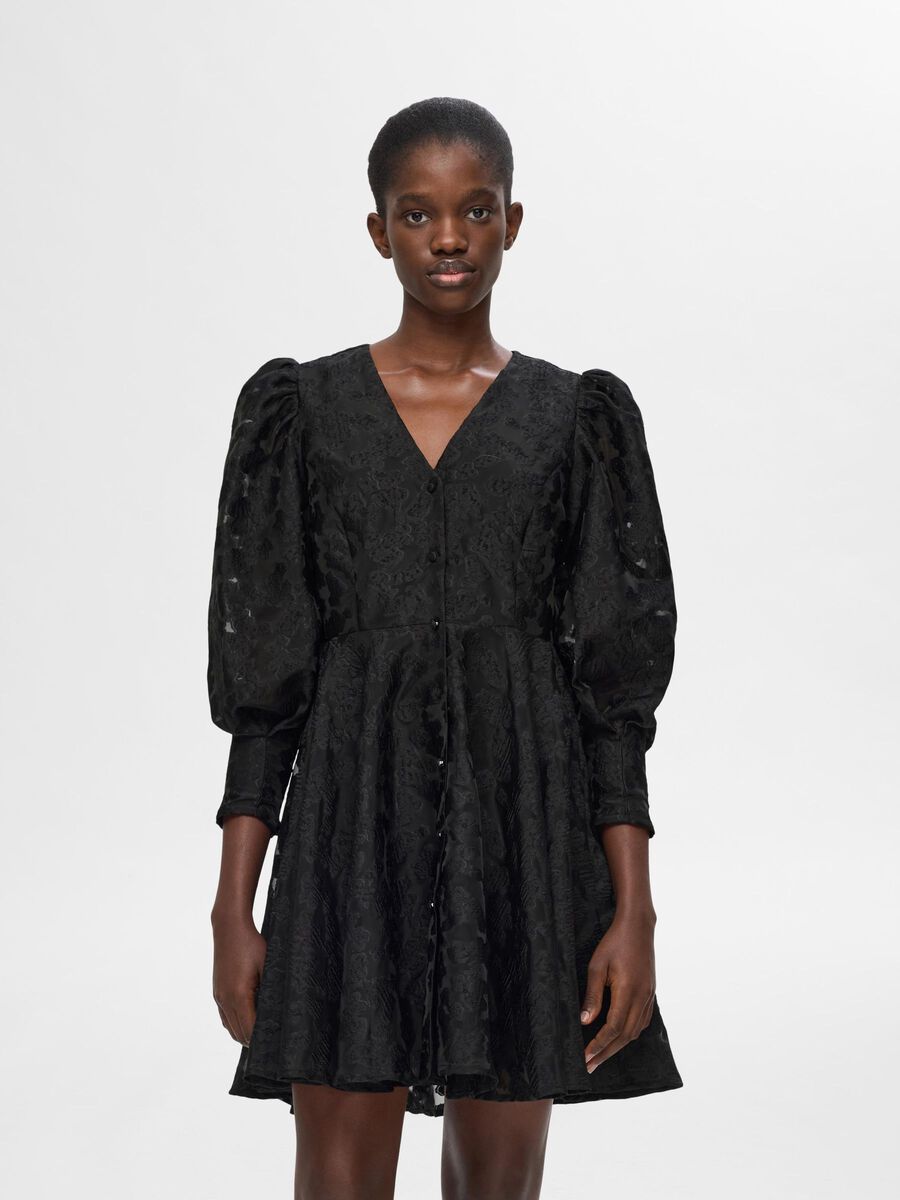 Selected GEBLÜMTES KLEID MIT PUFFÄRMELN, Black, highres - 16095037_Black_003.jpg