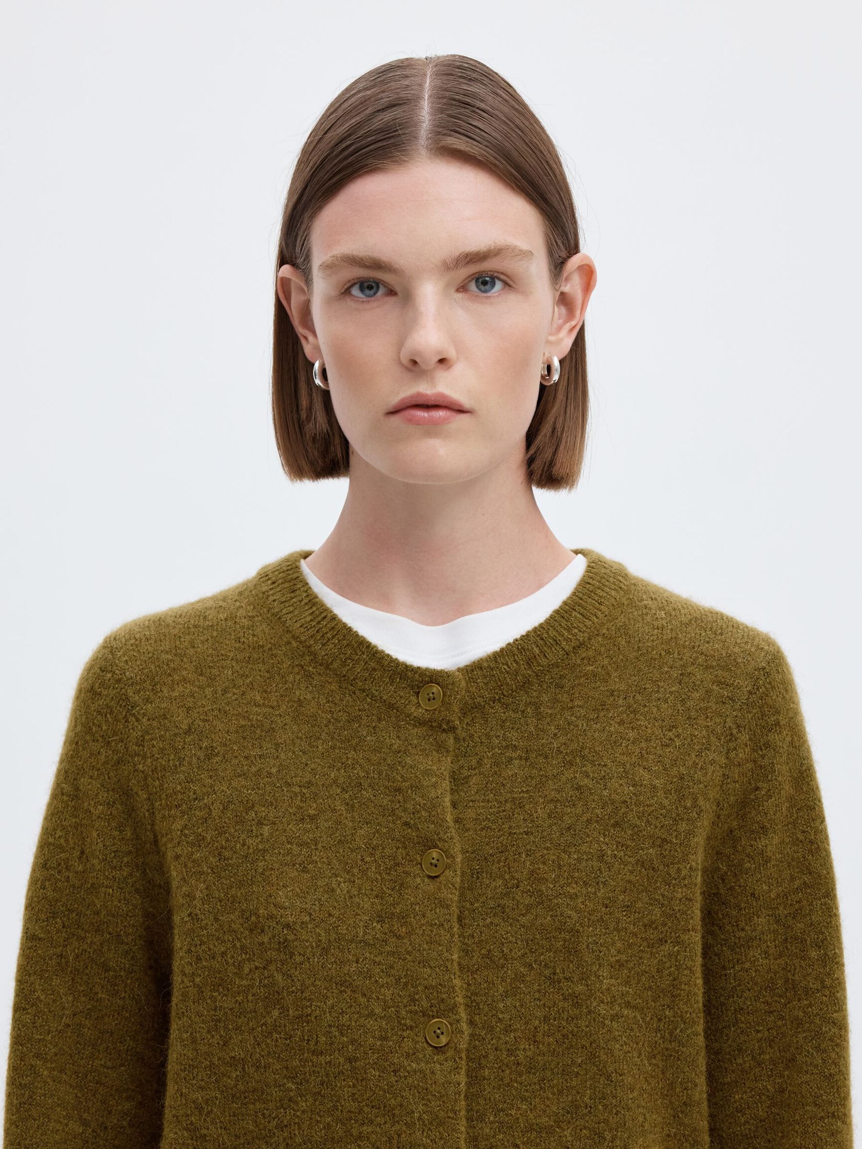 WOOL BLEND CARDIGAN, Fir Green, highres