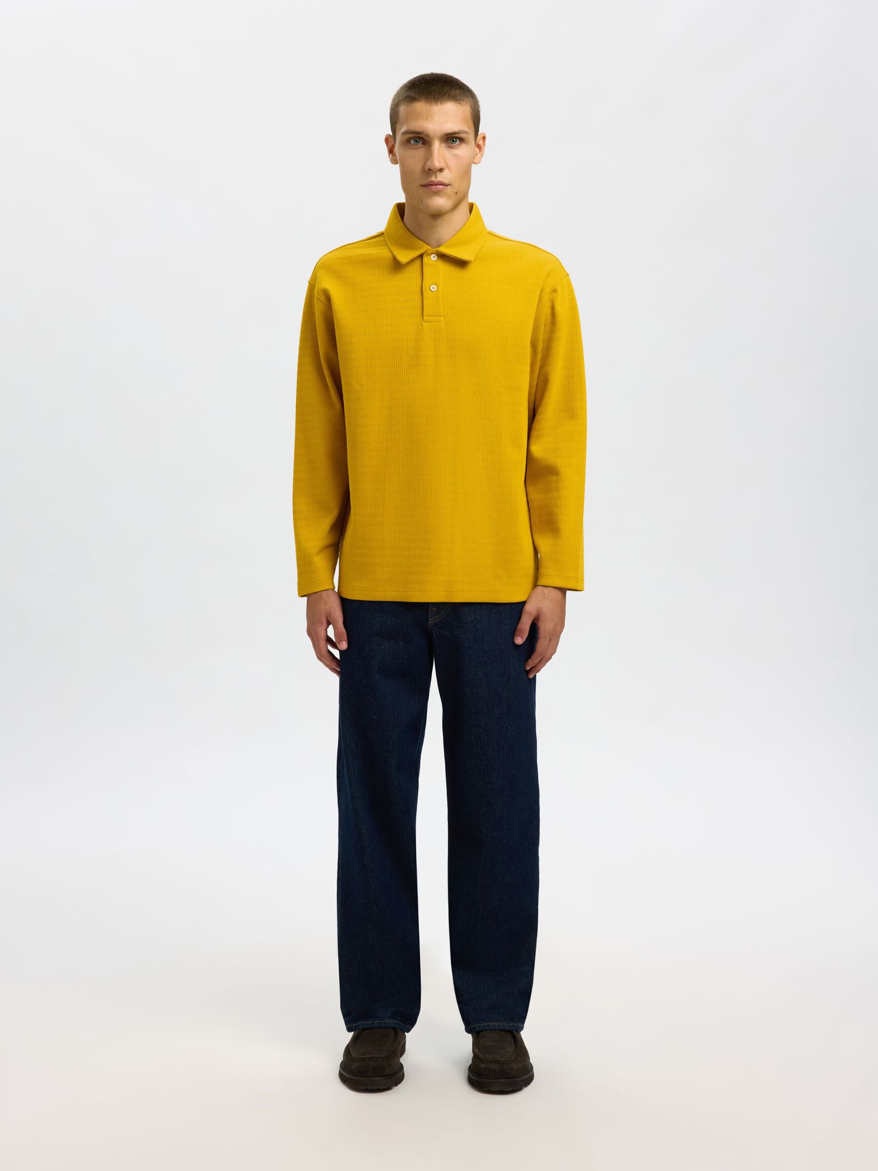 100% BAUMWOLL LANGARM-POLOSHIRT, Gold Flake, highres