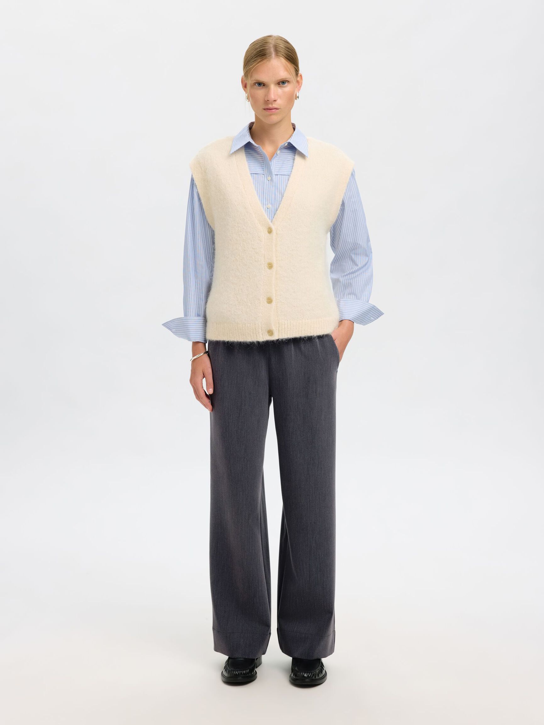 MID-WAIST WIDE-LEG BROEK, Medium Grey Melange, highres