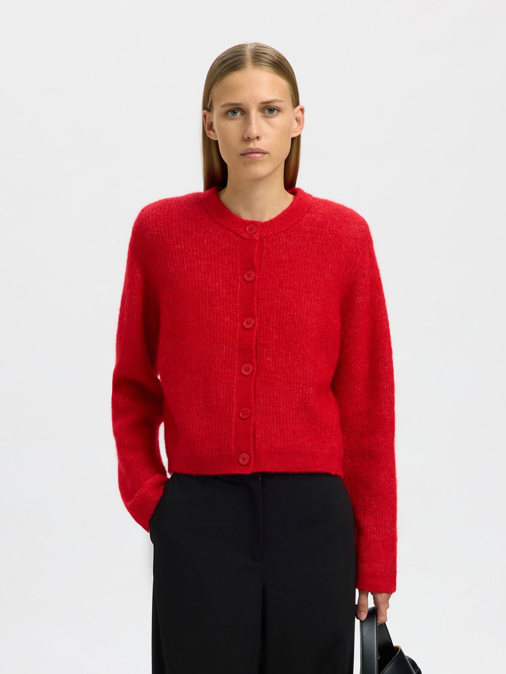WOOL BLEND CARDIGAN, Equestrian Red, highres