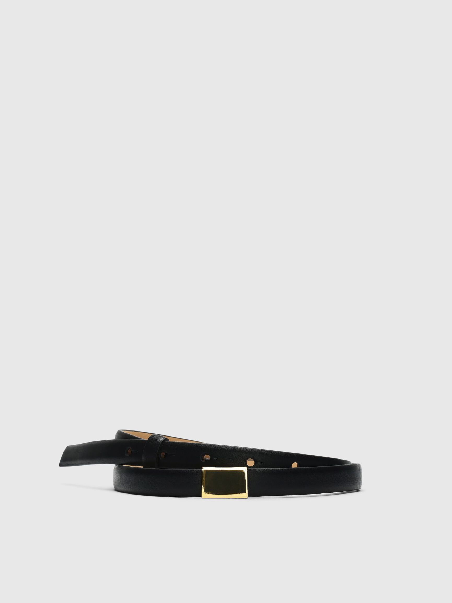 SLIM LEATHER BELT, Black, highres