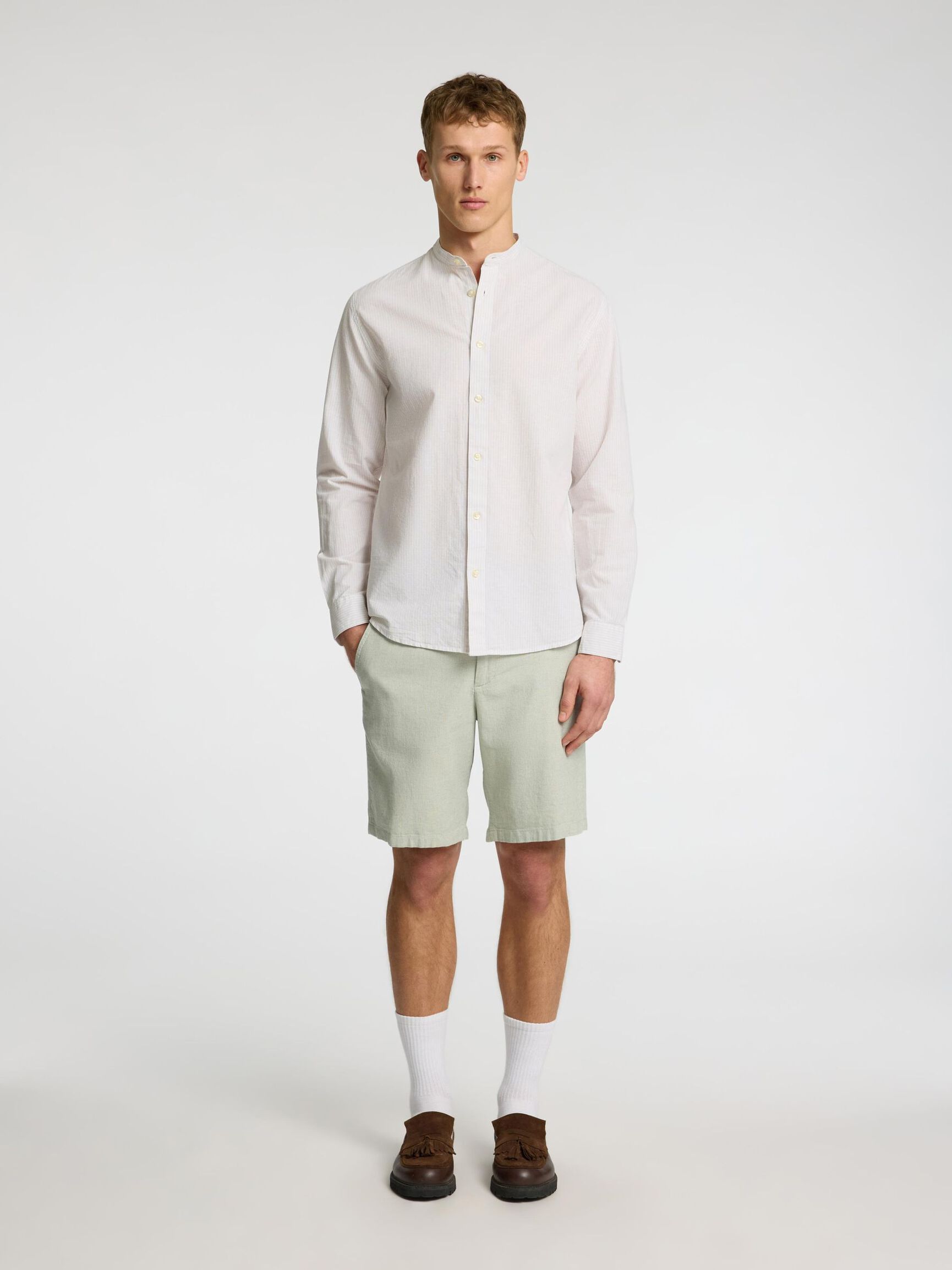 LONG-SLEEVED LINEN BLEND SHIRT, Pure Cashmere, highres