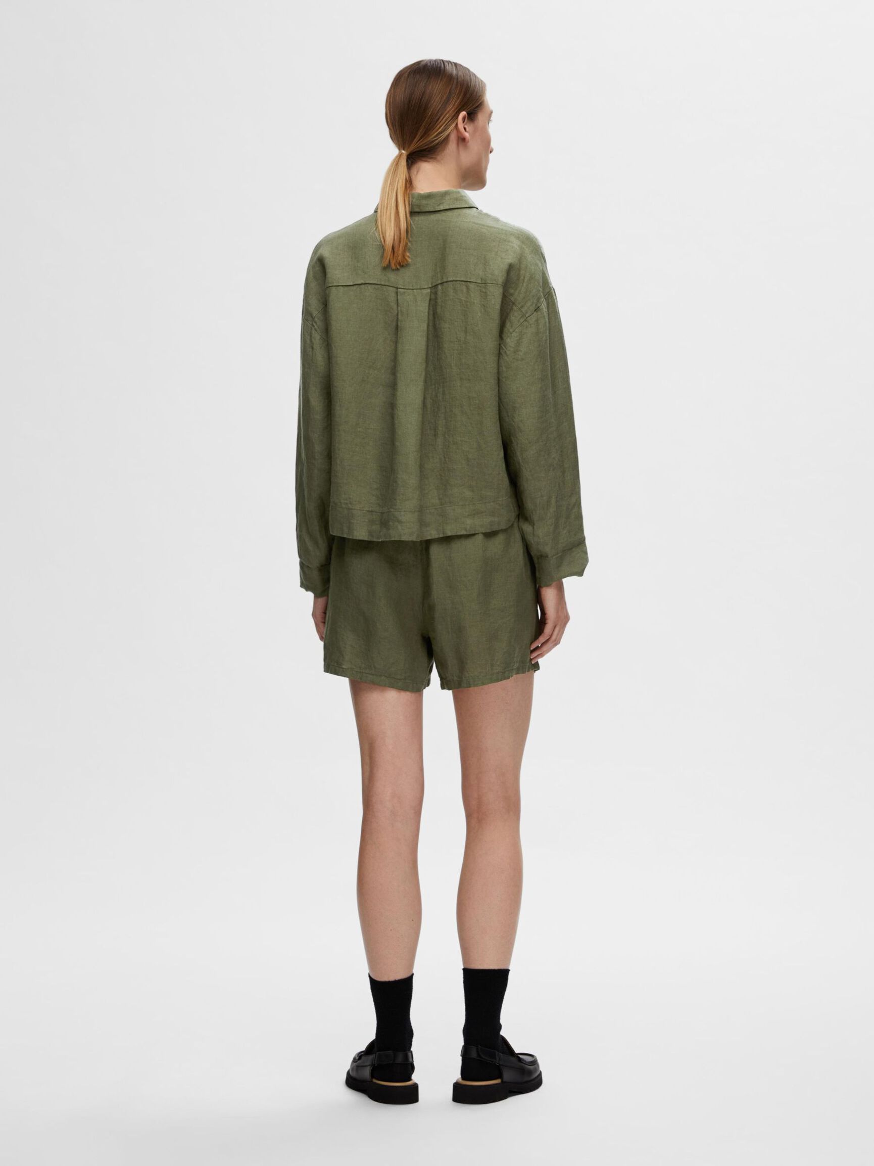 LINEN SHIRT, Olivine, highres
