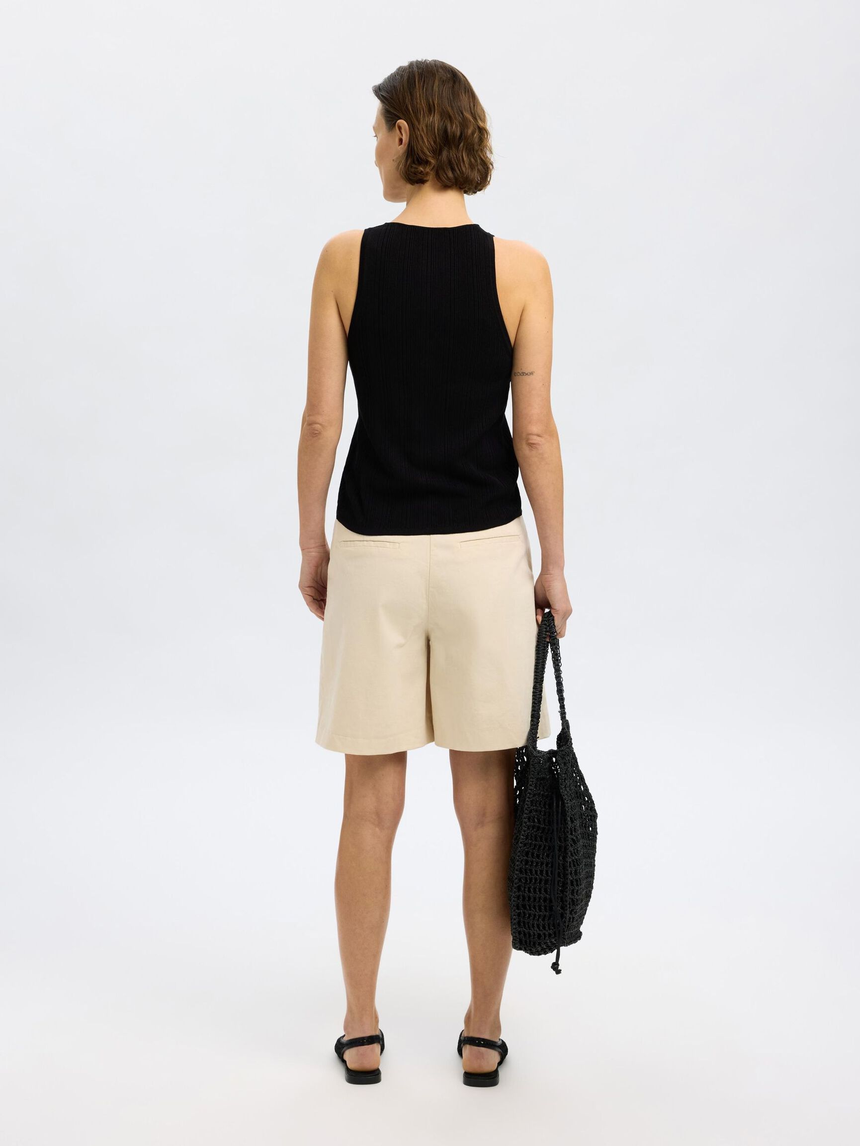 STICKAD ÄRMLÖS TOPP, Black, highres