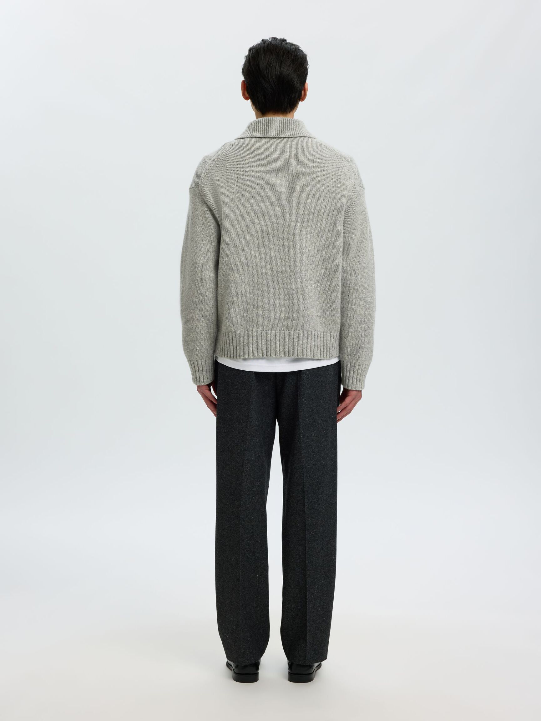 LAINE MÉLANGÉE POLO EN MAILLE, Light Grey Melange, highres
