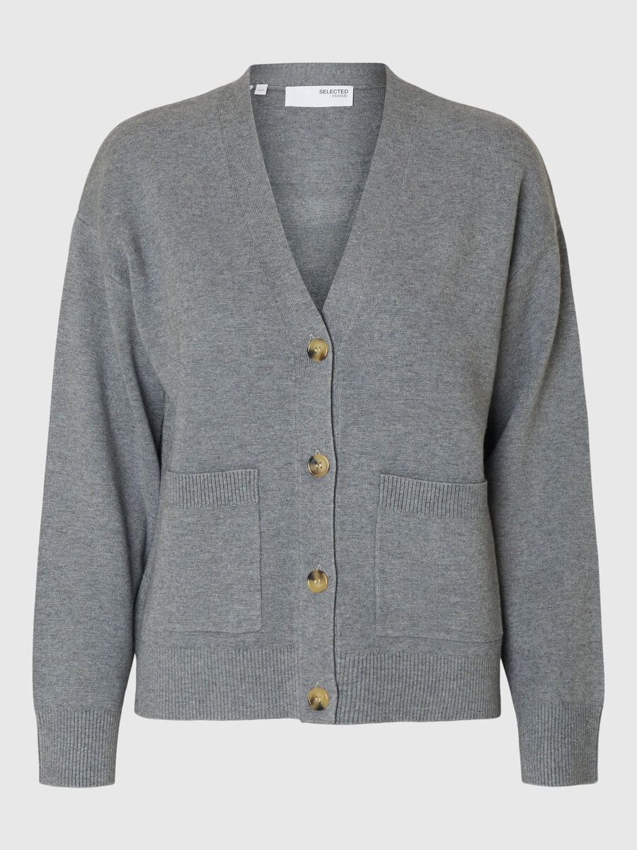 Selected CARDIGAN A MAGLIA, Medium Grey Melange, highres - 16096170_MediumGreyMelange_001.jpg