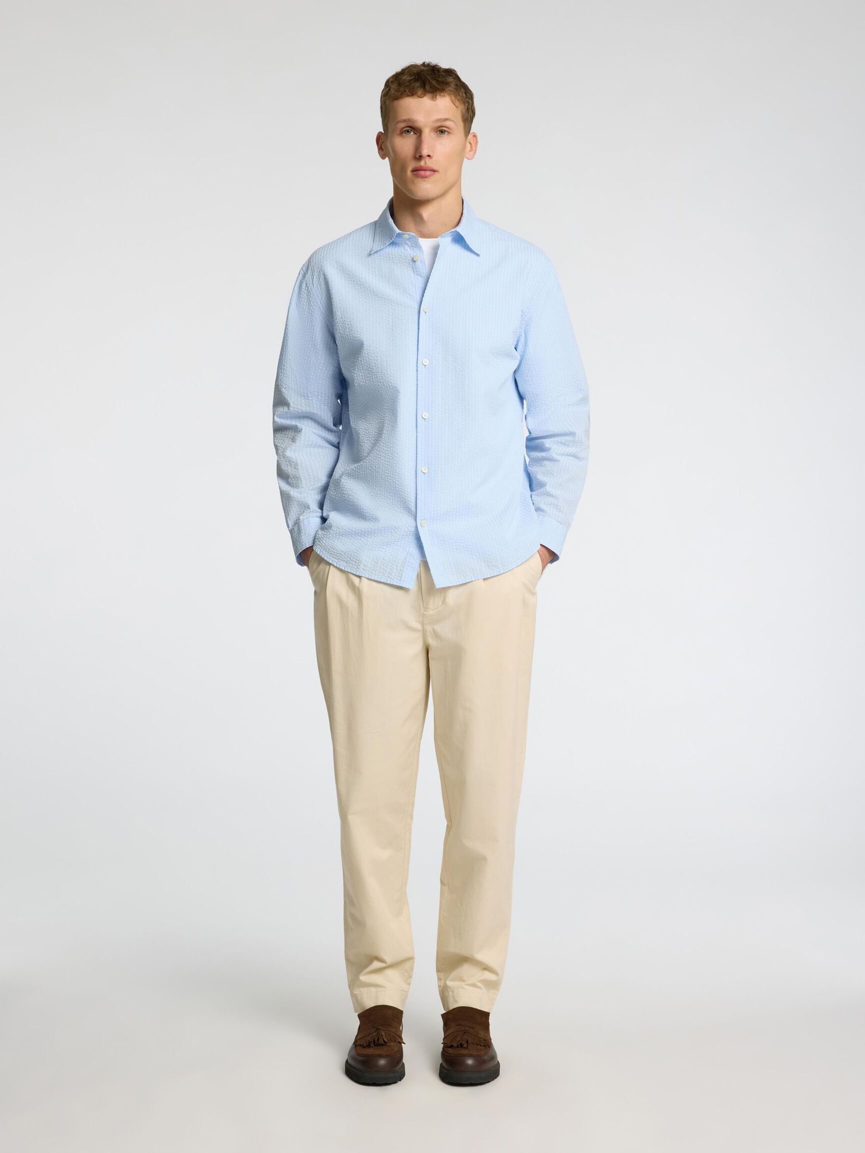 SEERSUCKER LANGÆRMET SKJORTE, Cashmere Blue, highres