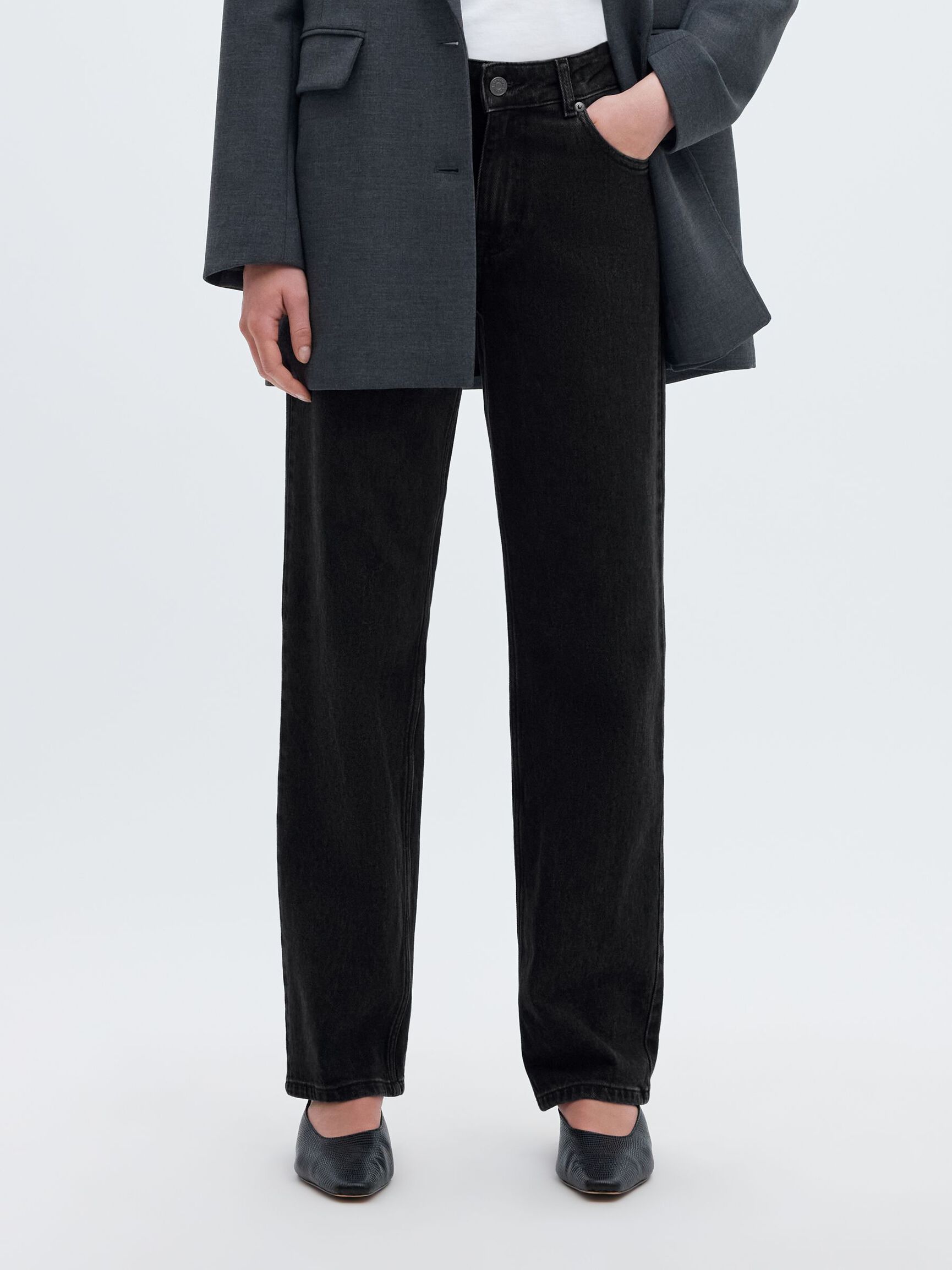MID WAIST STRAIGHT FIT JEANS, Black Denim, highres
