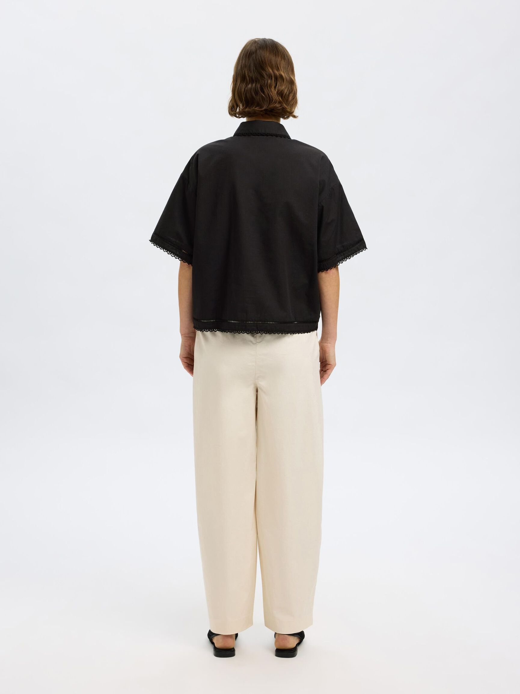 CROPPED SHORT SLEEVED SHIRT, Black, highres