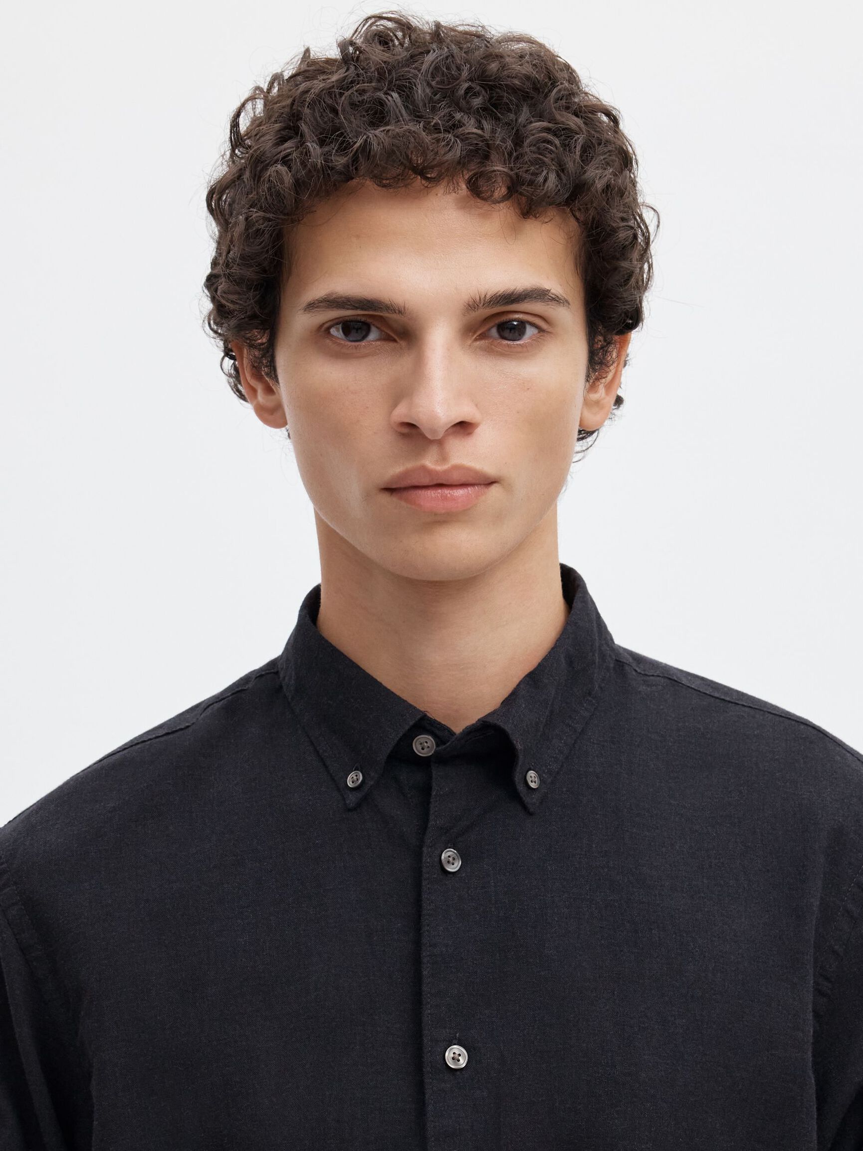 COTTON LONG SLEEVED SHIRT, Black, highres