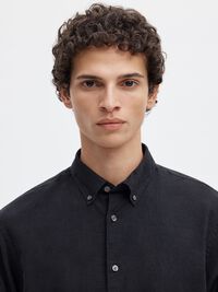 COTTON LONG SLEEVED SHIRT, Black, highres