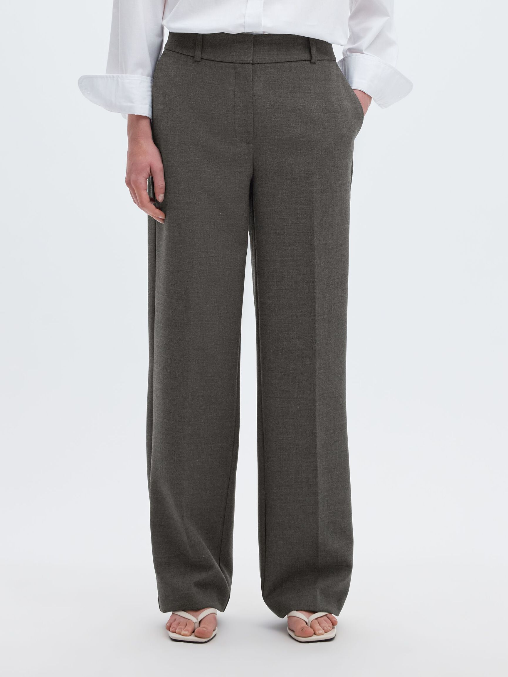 VISCOSE BLEND WIDE-LEG TROUSERS, Dark Grey Melange, highres