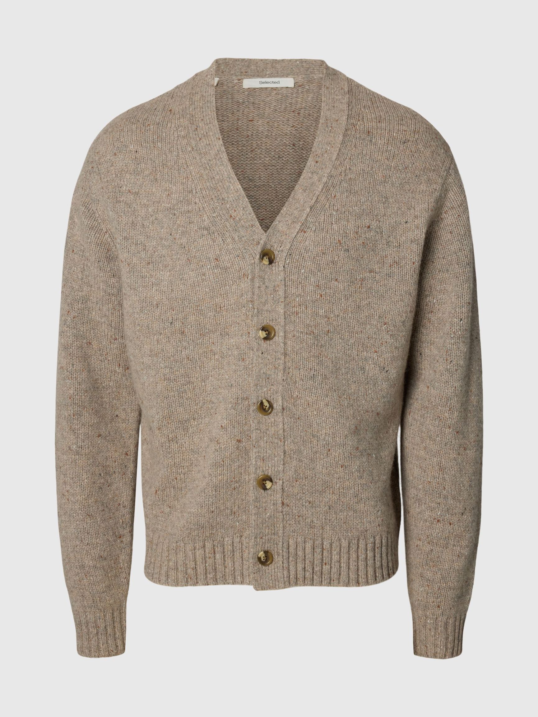 RELAXED FIT WOOL BLEND CARDIGAN, Oatmeal, highres