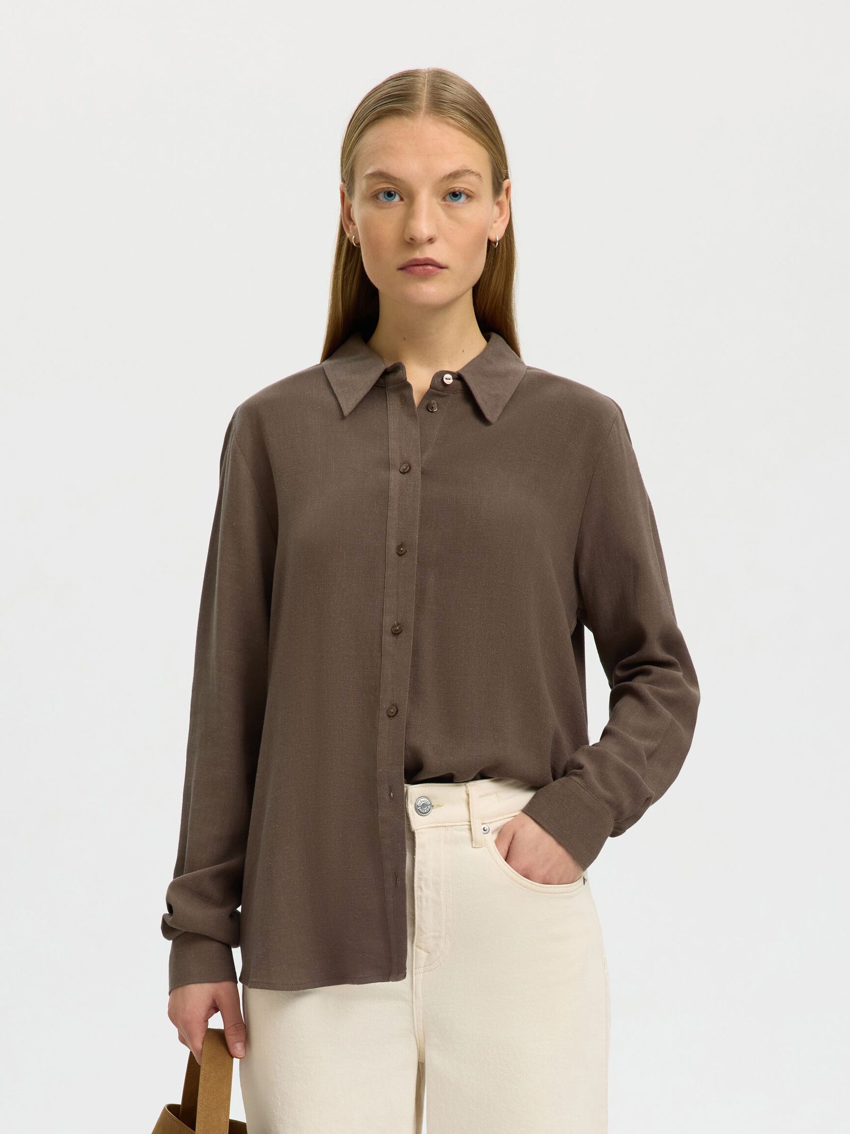 VISCOSE BLEND SHIRT, Chocolate Chip, highres