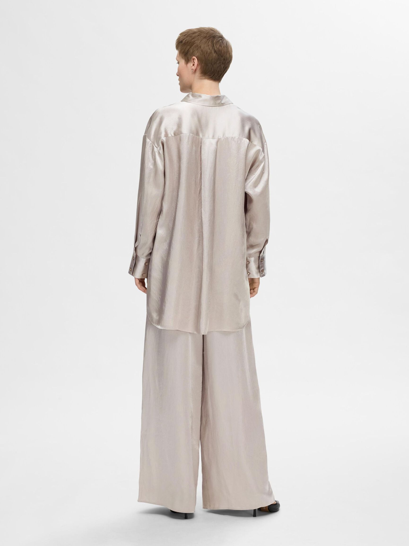 LANGE MOUWEN SATIJNEN BLOUSE, Dove, highres