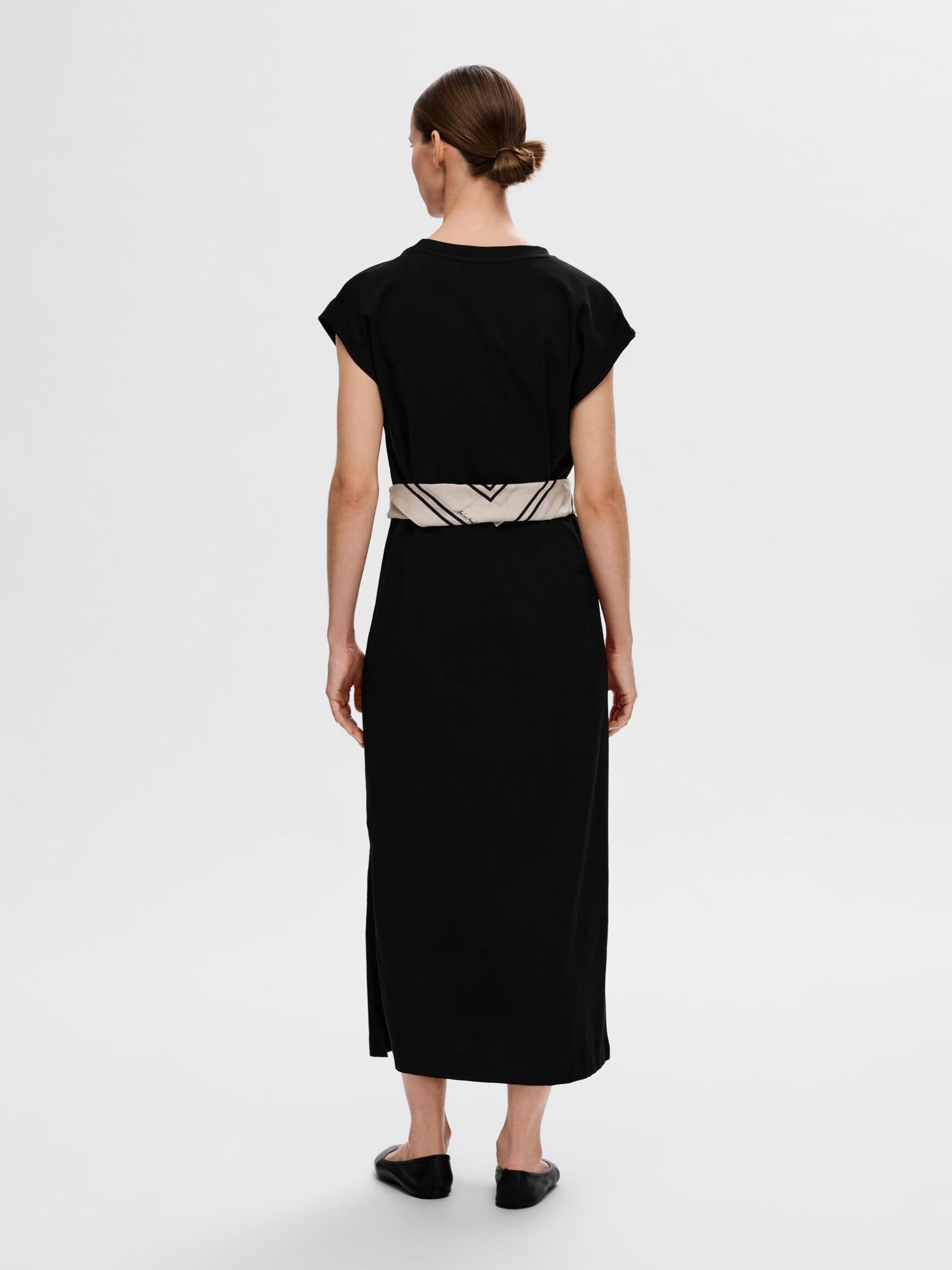 CAP SLEEVE MIDI DRESS, Black, highres