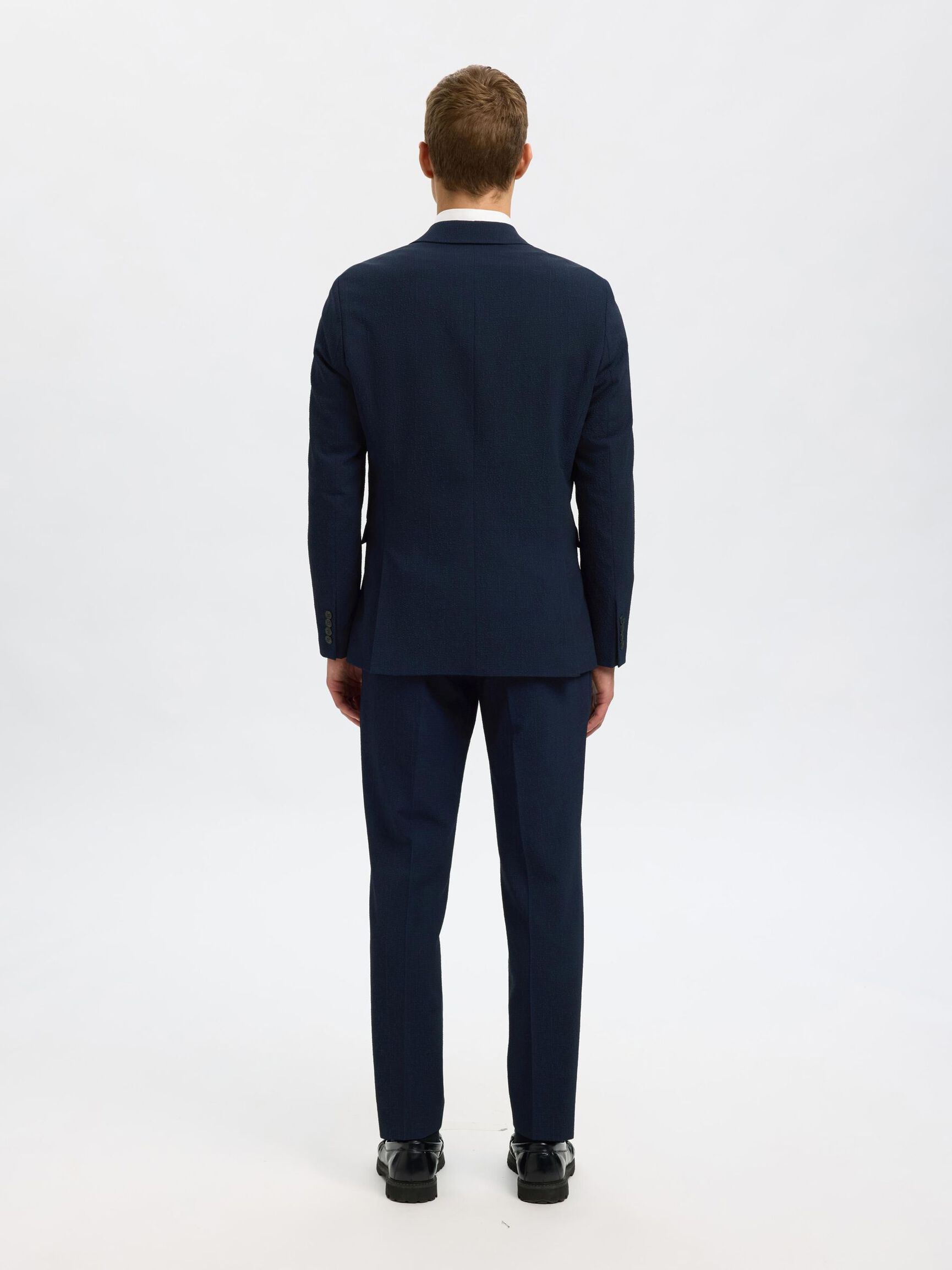 SLIM FIT SEERSUCKER SUIT TROUSERS, Dark Navy, highres