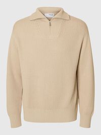 MAGLIONE A MEZZA CERNIERA, Oatmeal, highres