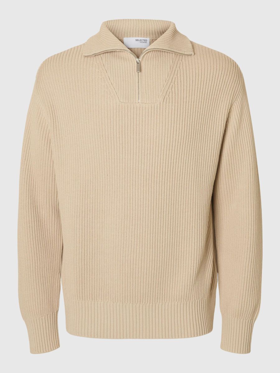 Selected 100% BAUMWOLL HALF-ZIP PULLOVER, Oatmeal, highres - 16094566_Oatmeal_001.jpg