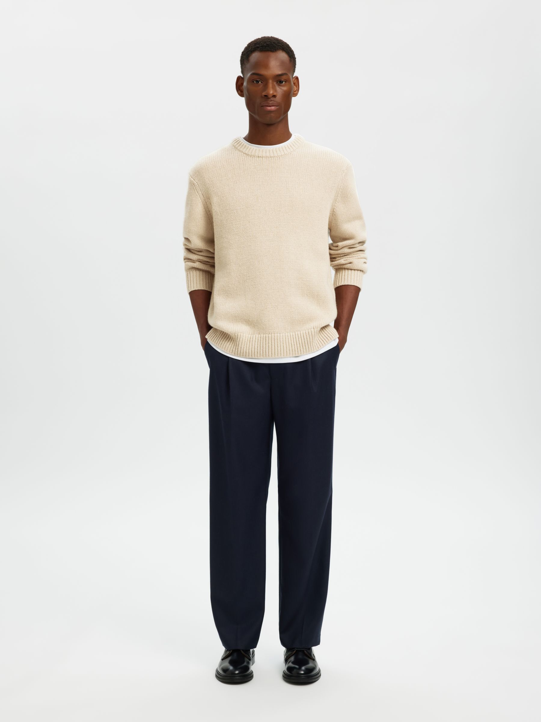 WOOL BLEND RELAXED FIT JUMPER, Oatmeal, highres