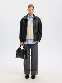 OVERSIZED LEATHER JACKET, Black, highres